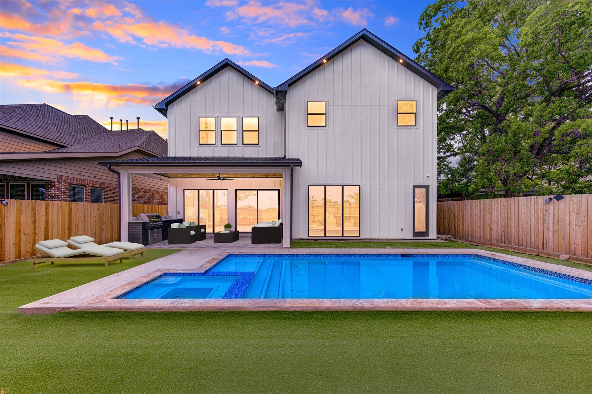 Private Heated Pool with Spa. The door to the right is a full bathroom for the pool.