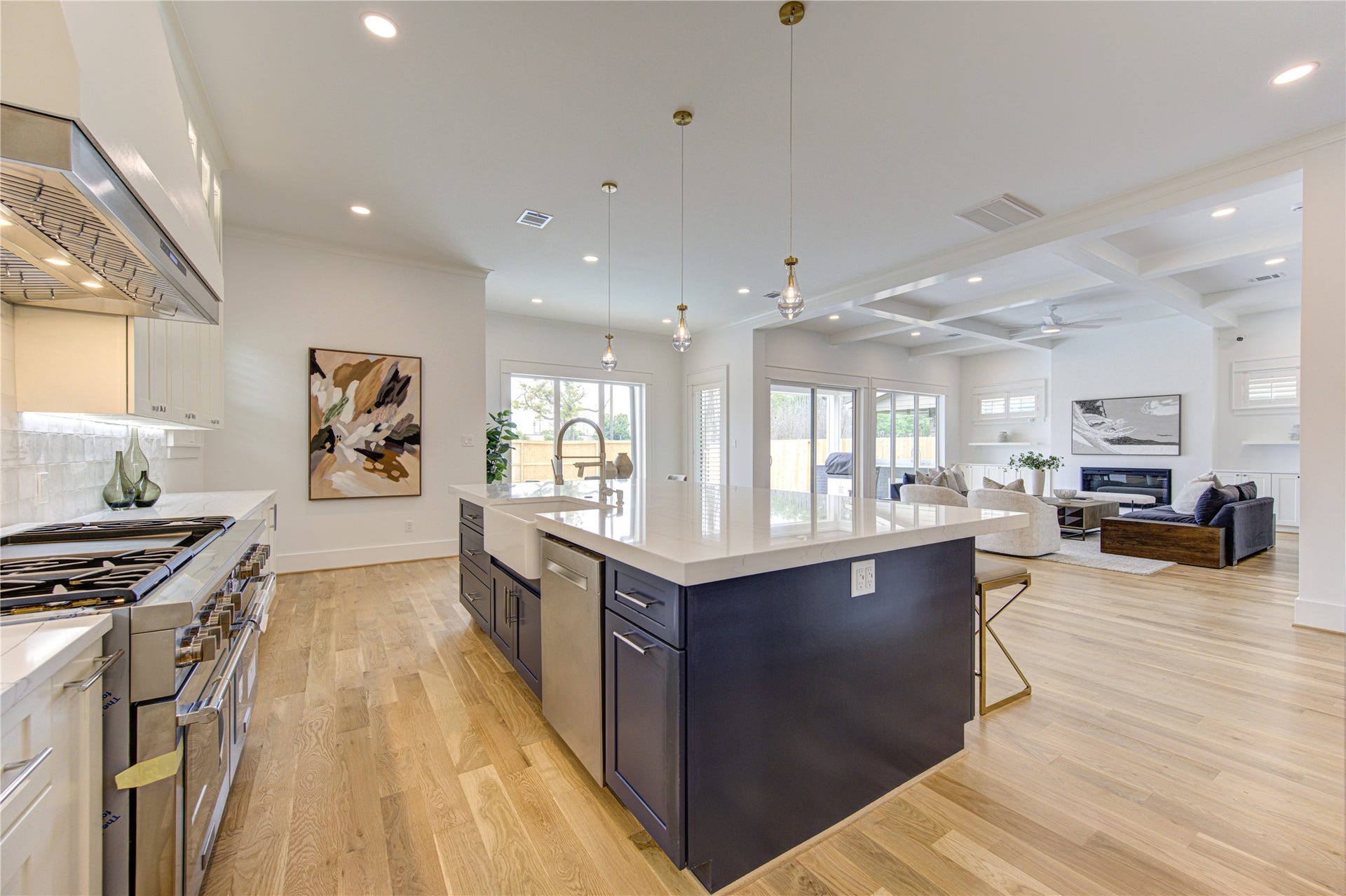 Very spacious kitchen with double spice racks with Beautiful Pendant lights.