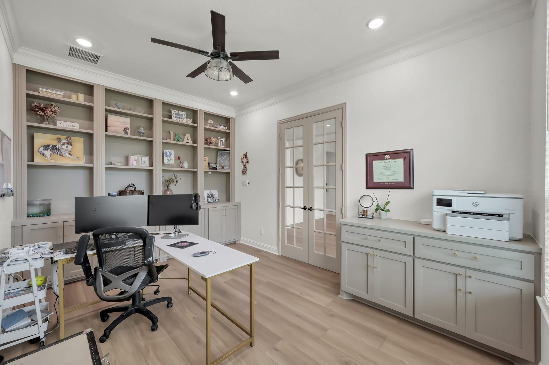 14626 Sterling Court, Willis, TX 77378 Office downstairs with custom cabinetry.