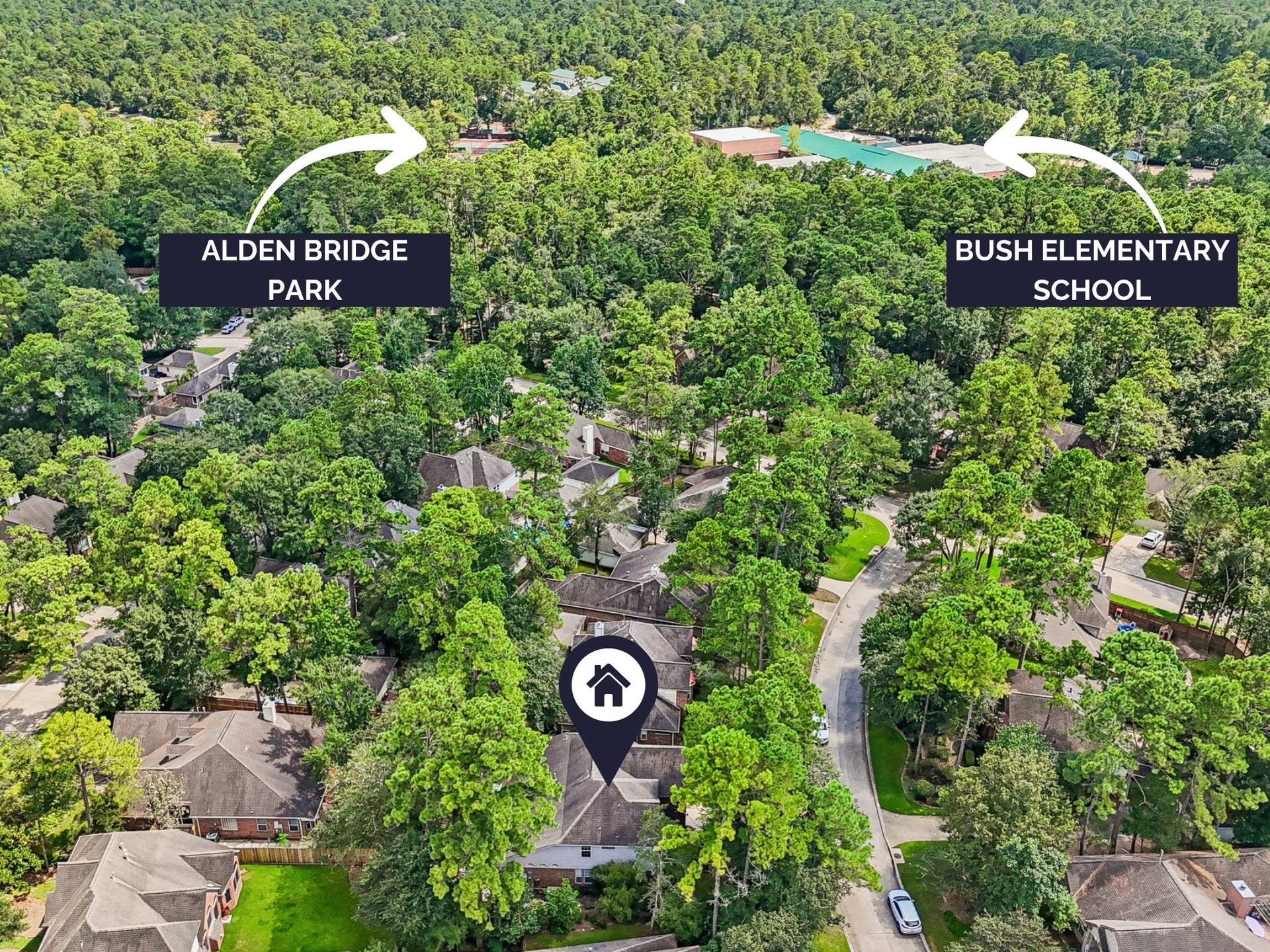 14 Serene Creek Place, The Woodlands, TX 77382 Nestled in a lush, tree-lined neighborhood, this home offers easy access to Alden Bridge Park and is just steps away from Bush Elementary School.
