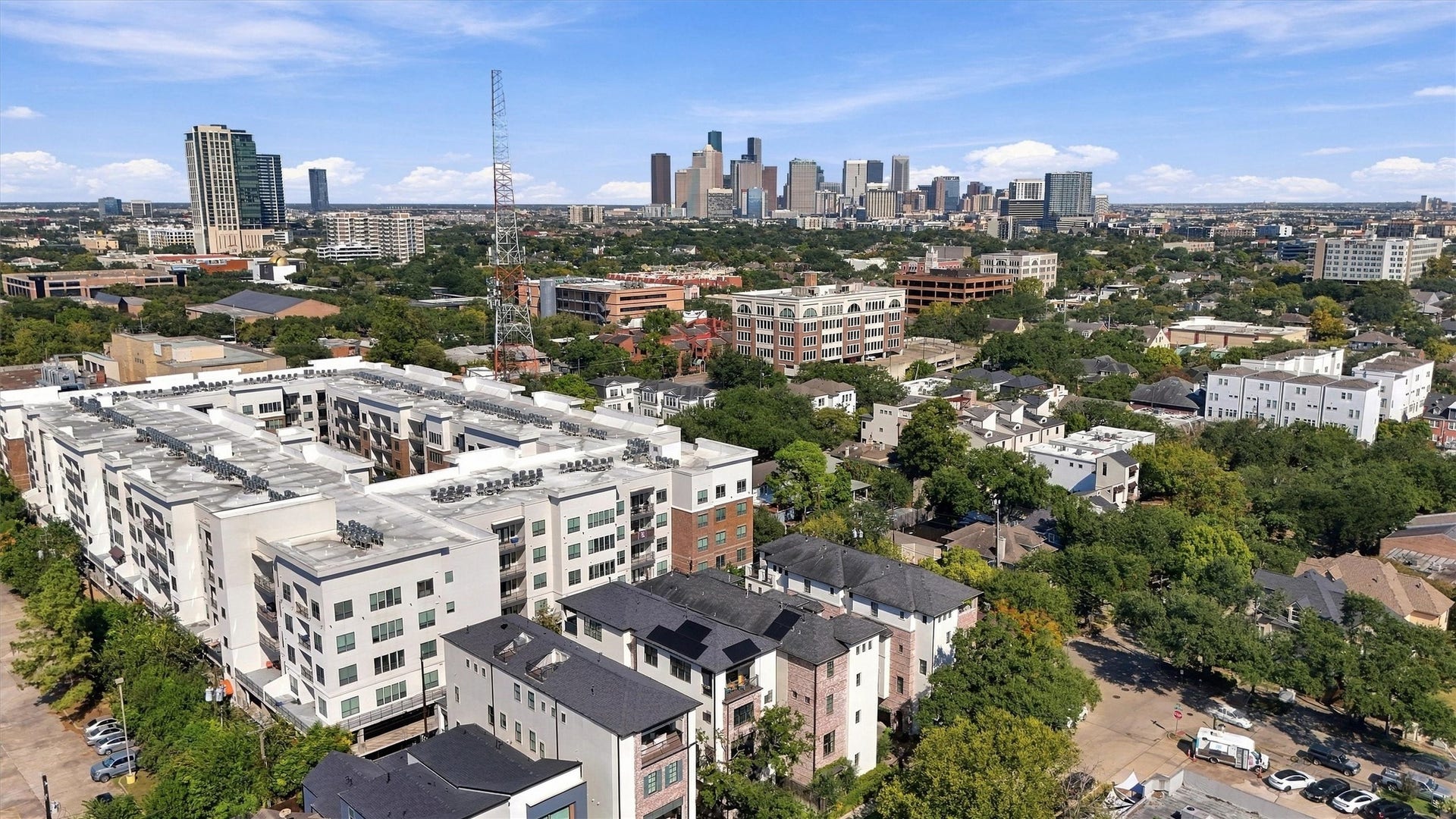 1306 Castle Court, Houston, TX 77006 The downtown skyline, about two and a half miles to the northeast