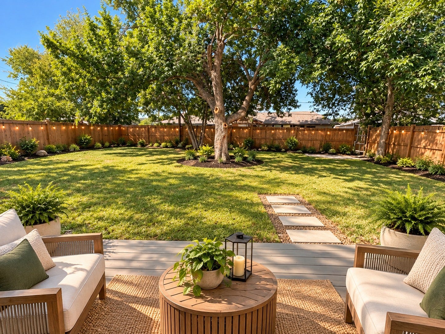 Virtually staged backyard to show the endless possibilities of a spacious backyard.