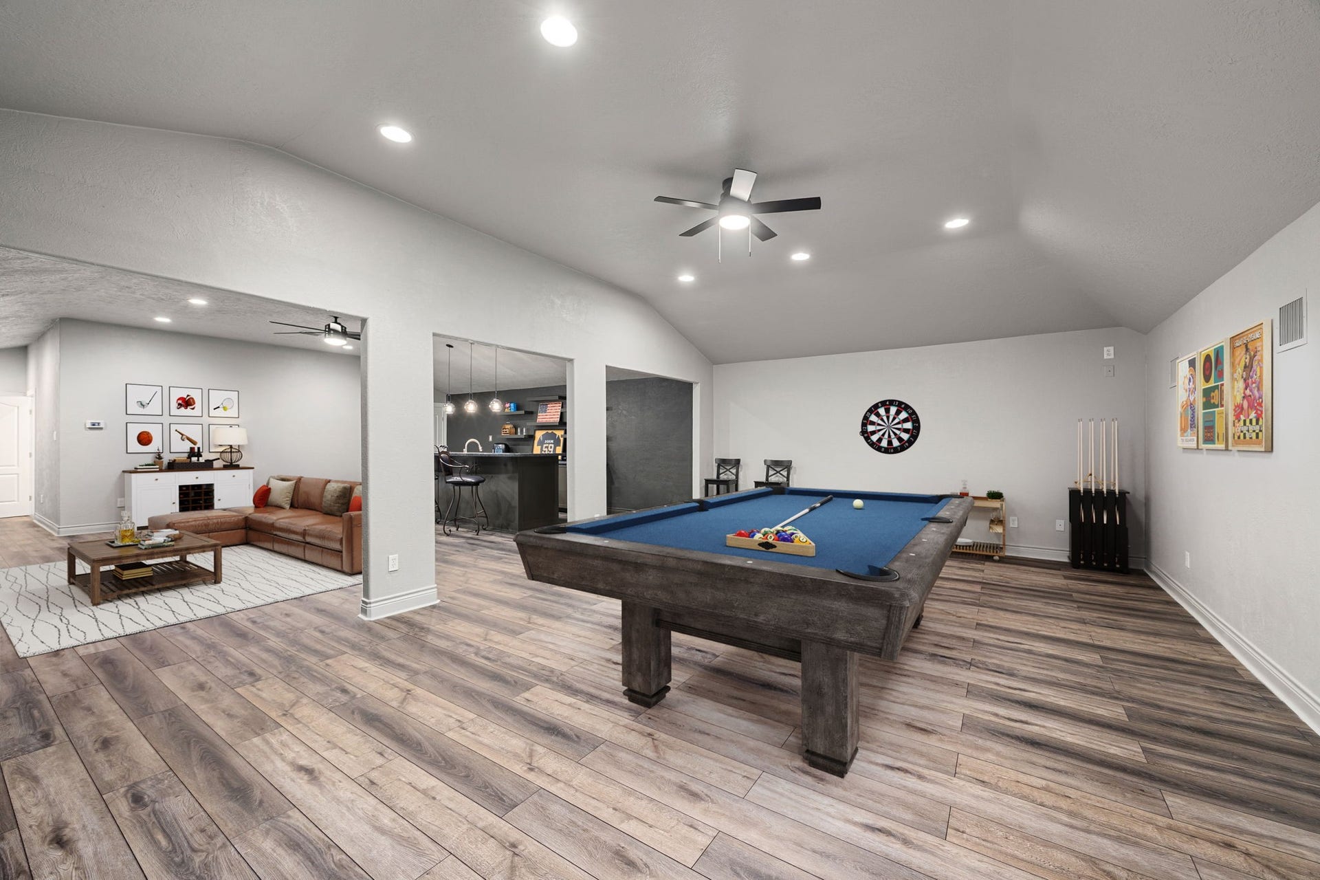 11956 White Oak Crossing, Conroe, TX 77385 Virtually staged game room and living.