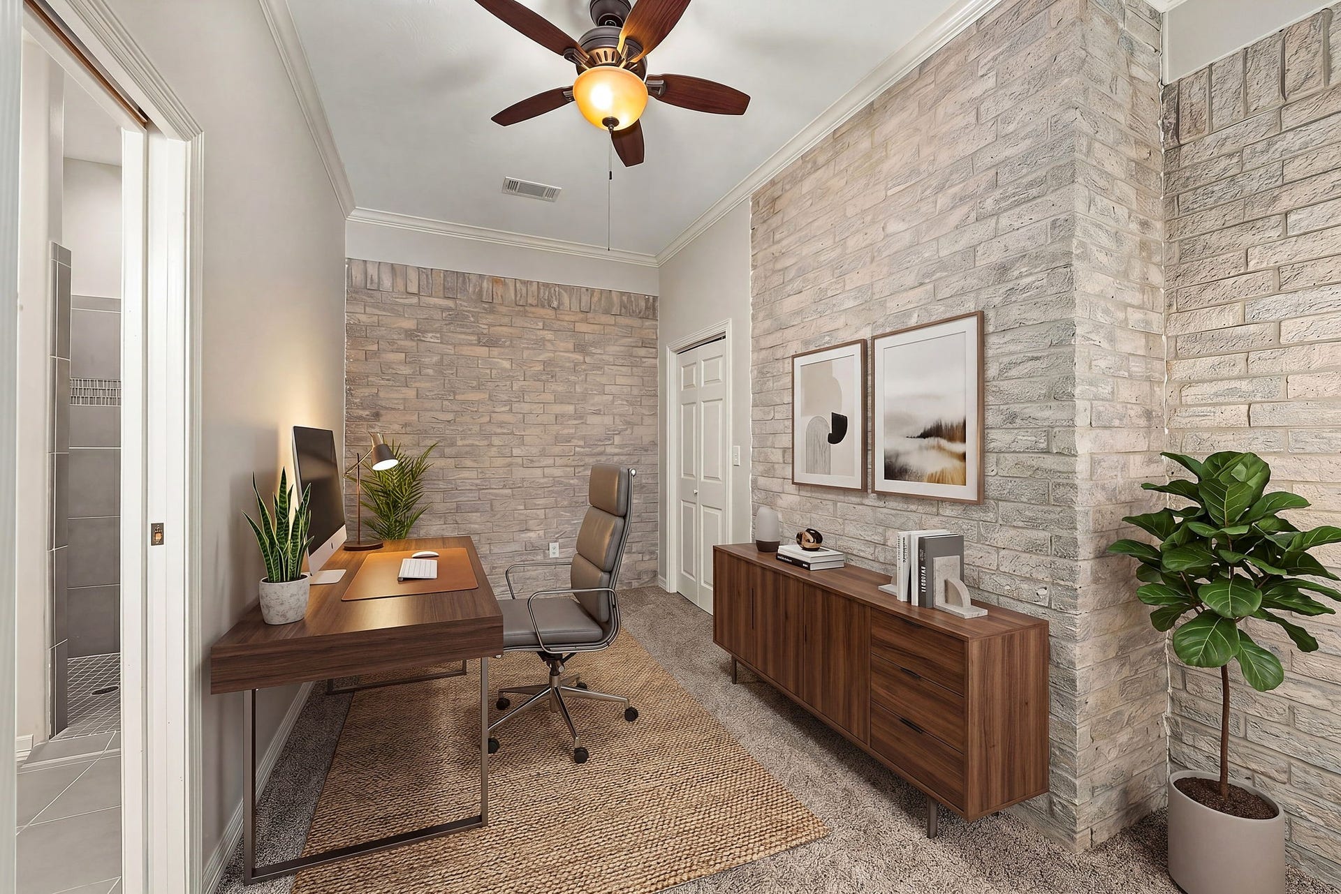 11956 White Oak Crossing, Conroe, TX 77385 Guest house bedroom 2, virtually staged with modern office decor.
