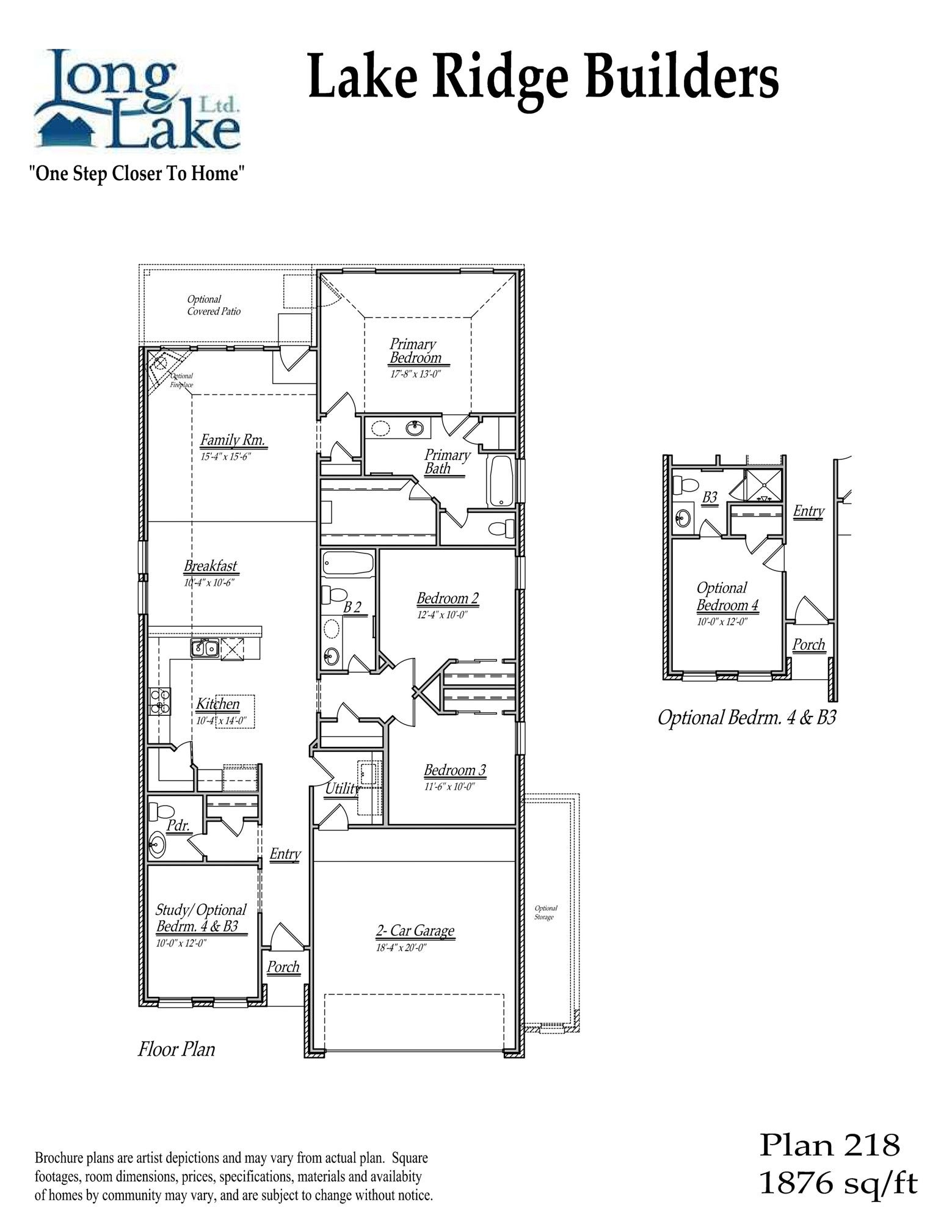 Plan 218 features 4 bedrooms, 3 full baths, and over 1,800 square feet of living space.