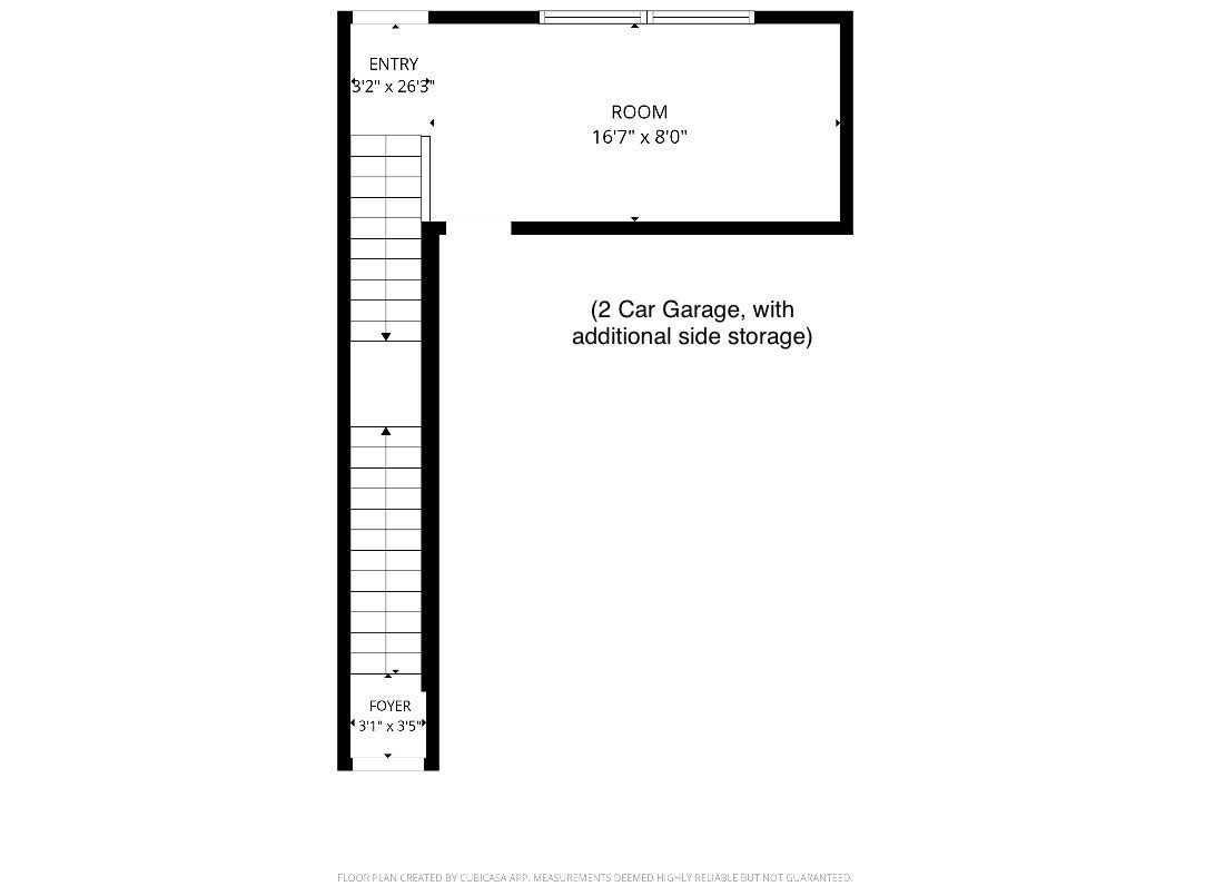 6363 Fairdale Lane, #L, Houston, TX 77057 Floorplan (1st Floor). Large versatile flex space with access to backyard and 2-car garage. Additional storage space in garage (under the stairs). Measurements are approximate
