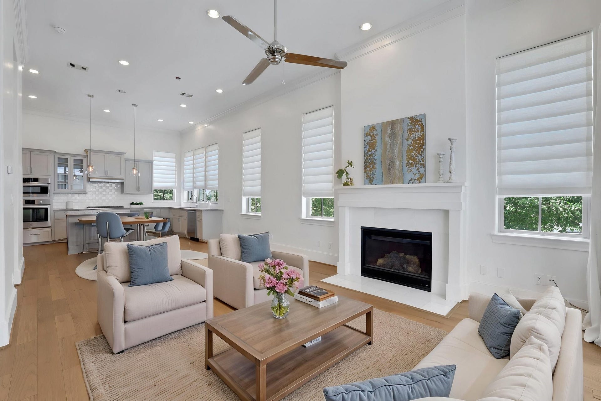 4045 Leeland Street, Houston, TX 77023 Furniture staged to show how this space can be used. You TV would be perfect above the fireplace!