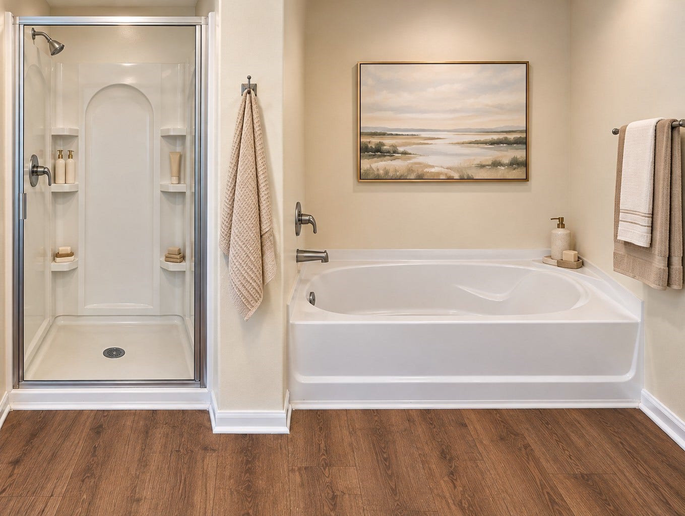8202 Blooming Meadow Lane, Houston, TX 77016 Primary Suite Bathroom (AI Staged)