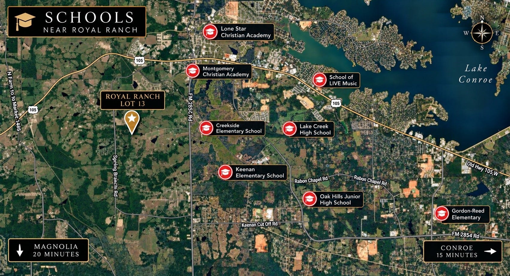 Lot 13 Spring Branch Rd, Montgomery, TX 77316 Local Schools. Location pins may slightly vary.