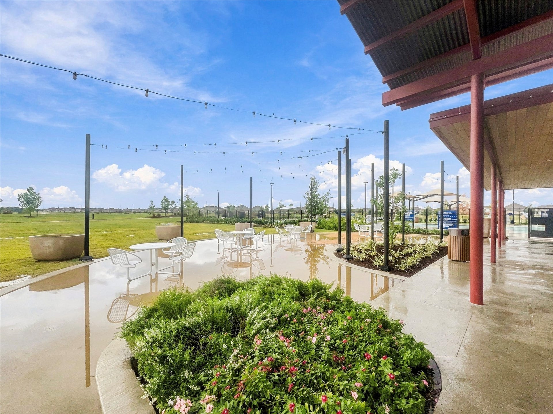 26607 Golden Heather Lane, Katy, TX 77493 Covered pavilion with string lights and seating