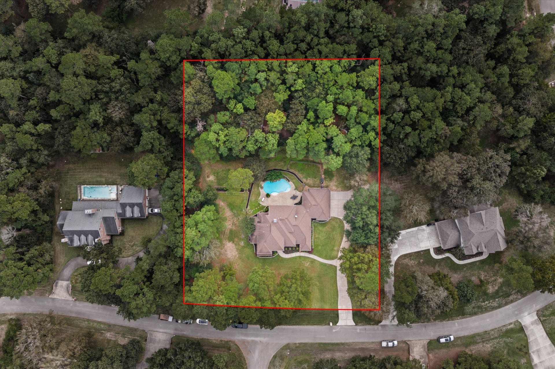 25815 Bridle Creek Drive S, Magnolia, TX 77355 Aerial view showcasing the spacious 1.45-acre wooded homesite