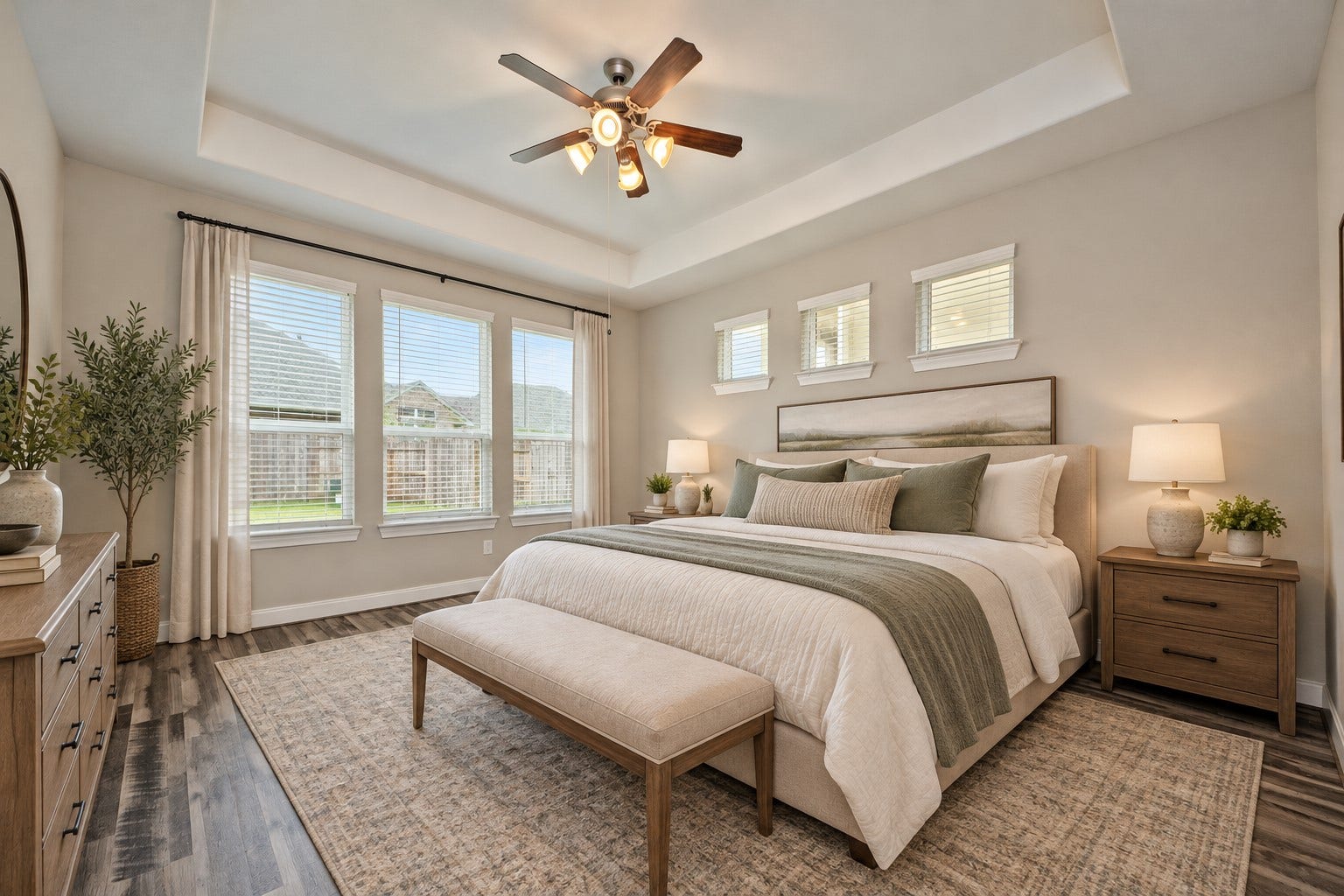 4314 Shaded Arbor Way, Sugar Land, TX 77479 Main Primary Suite also has no carpet! High Coffered Ceilings with Ceiling Fan and more!