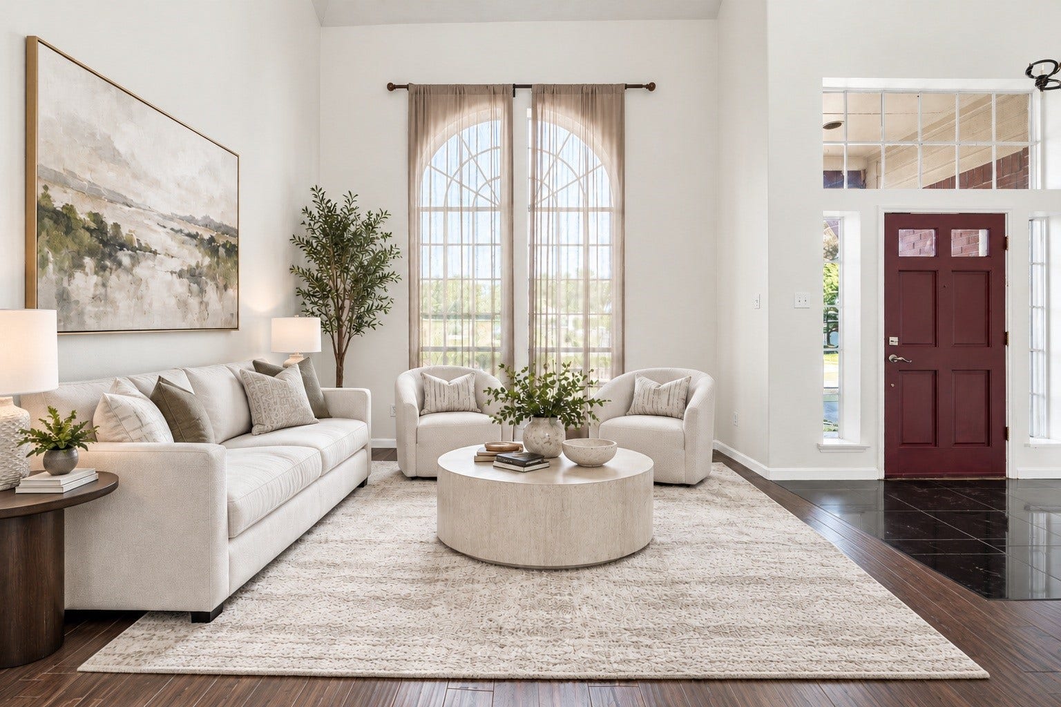 6306 Pago Lane, Houston, TX 77041 A formal living area just off the foyer offers soaring ceilings and an elegant arched window, ready for your personal touch. Virtually staged.