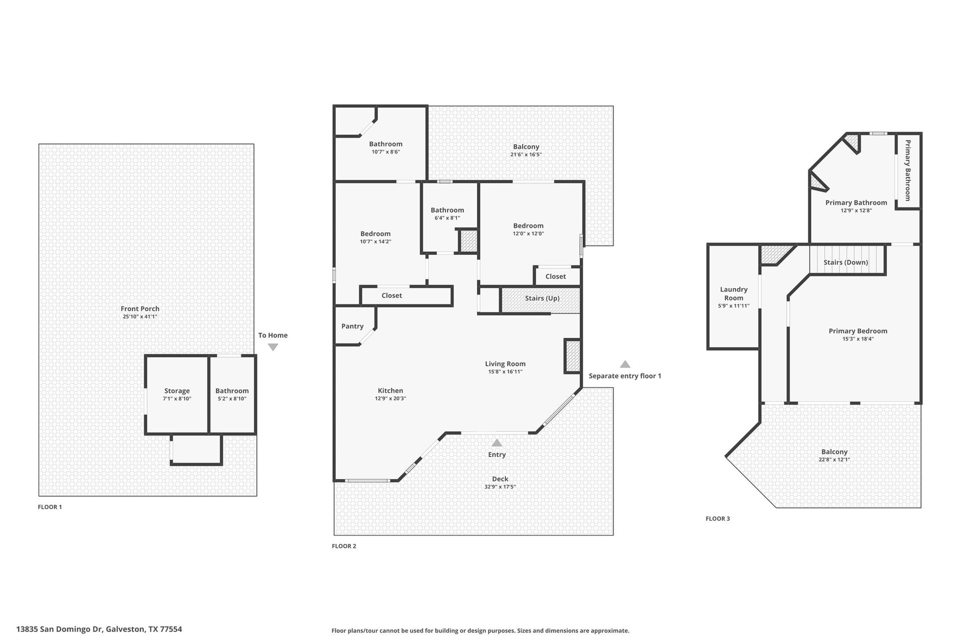 Floor plan of all 3 levels.