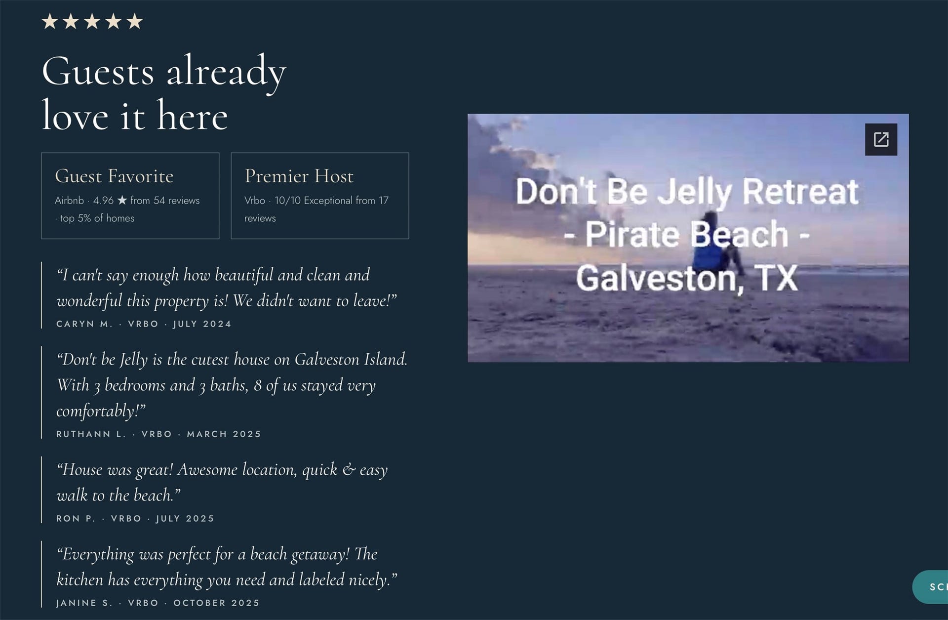 5-Star Reviews Tell it All! "Guest Favorite" ... "Everything was perfect..." "the cutest house on Galveston Island" ... "quick & easy walk to the beach"