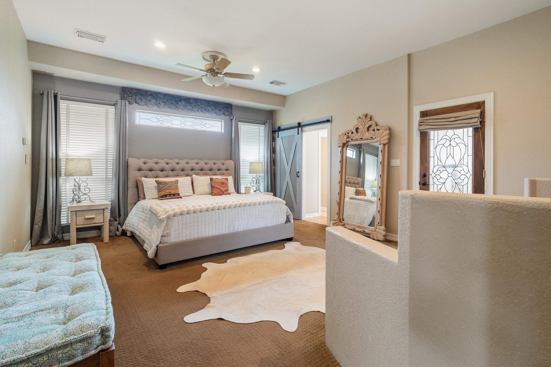 2150 Hewitt Street, League City, TX 77573 Primary bedroom with en suite- entry accented with beautiful barn door