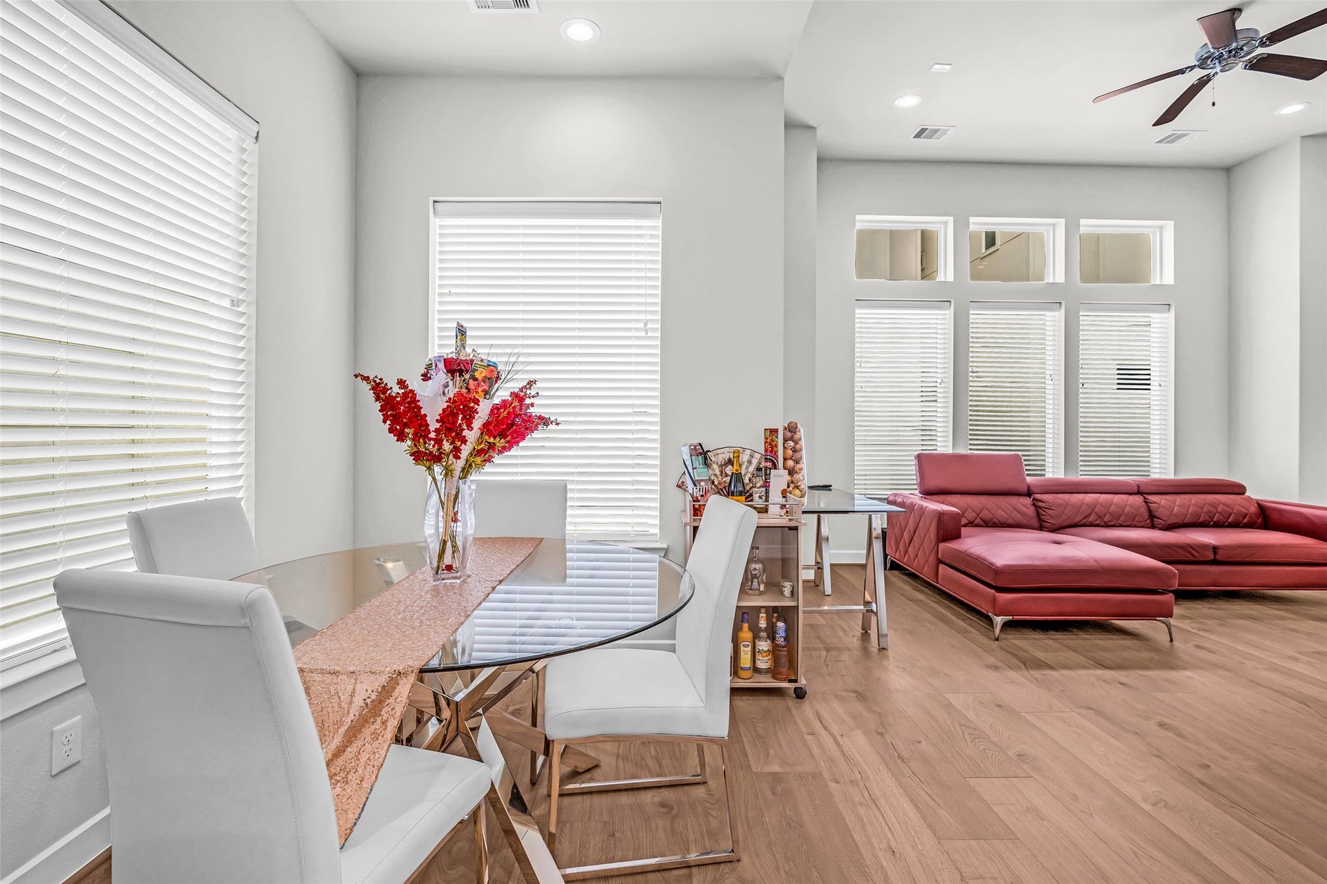 3313 Hutchins Street, Houston, TX 77004 From the dining area, this view extends into the living room, highlighting the open layout and smooth flow between the shared living spaces.