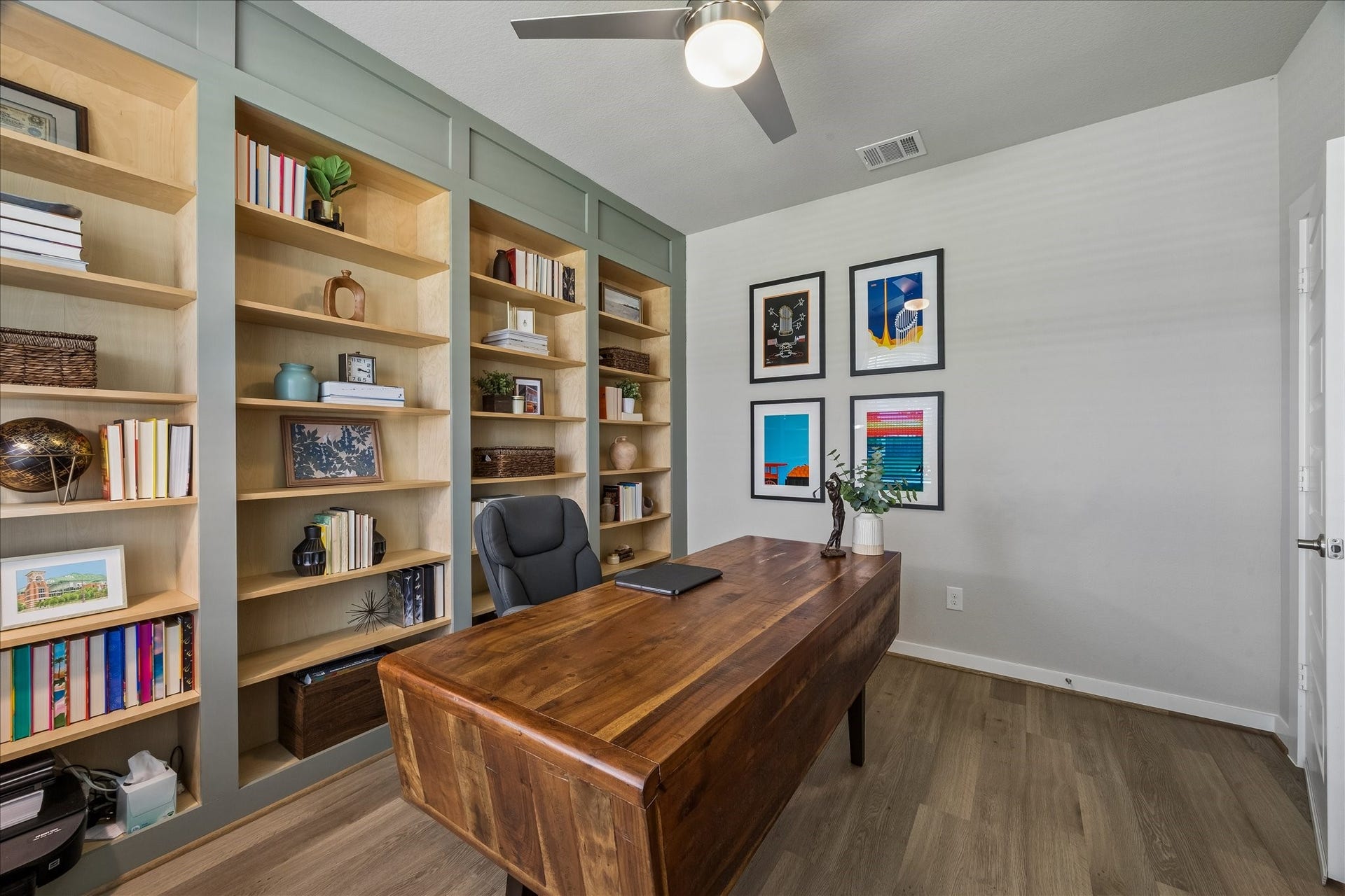 1520 Harvest Vine Court, Friendswood, TX 77546 Study with upgraded custom wall to wall shelving.