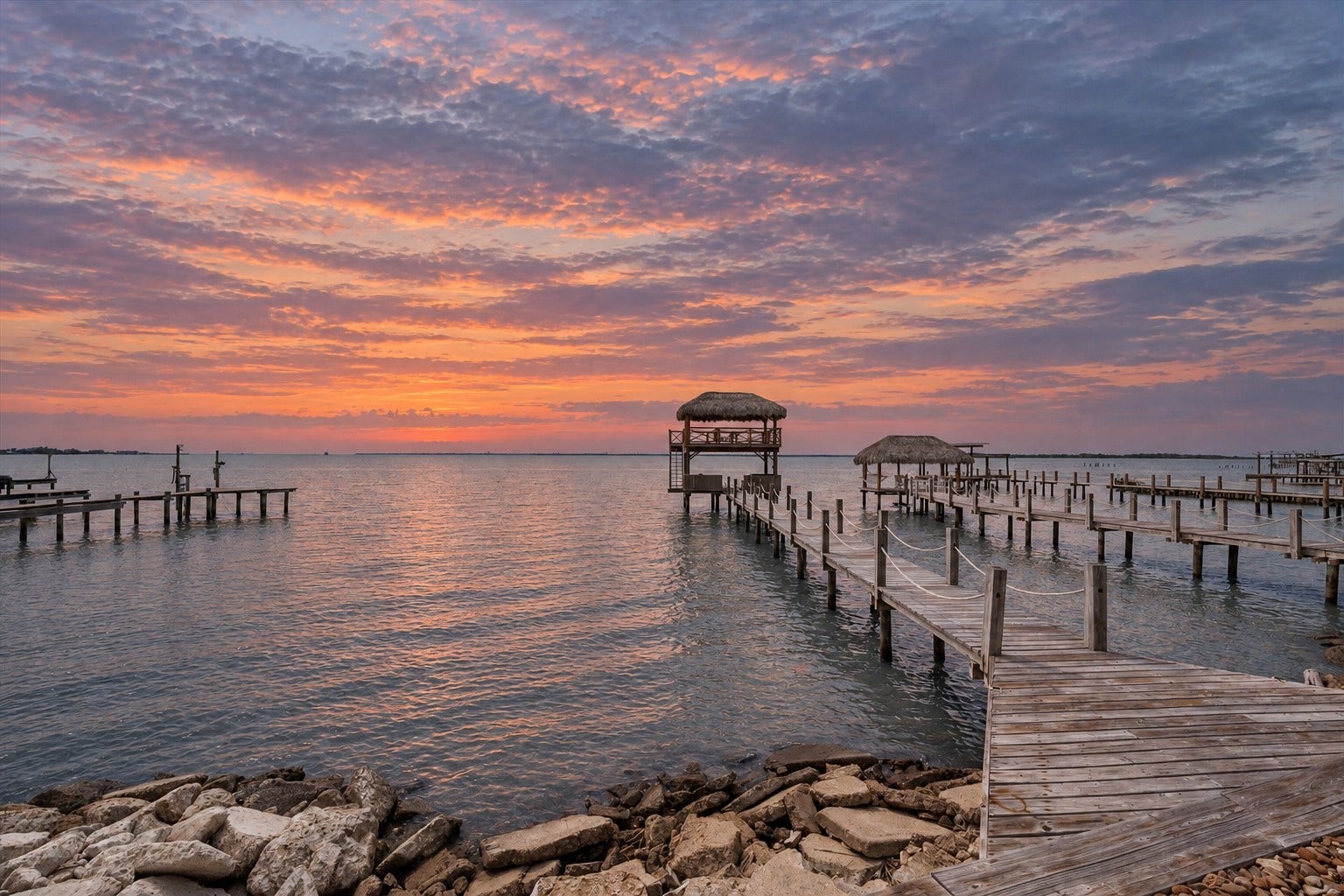 1331 EDWARDS DRIVE, Dickinson, TX 77539 A TWO-LEVEL PALAPA-COVERED DOCK CREATES MULTIPLE SPACES FOR RELAXING AND ENTERTAINING DIRECTLY OVER THE WATER.