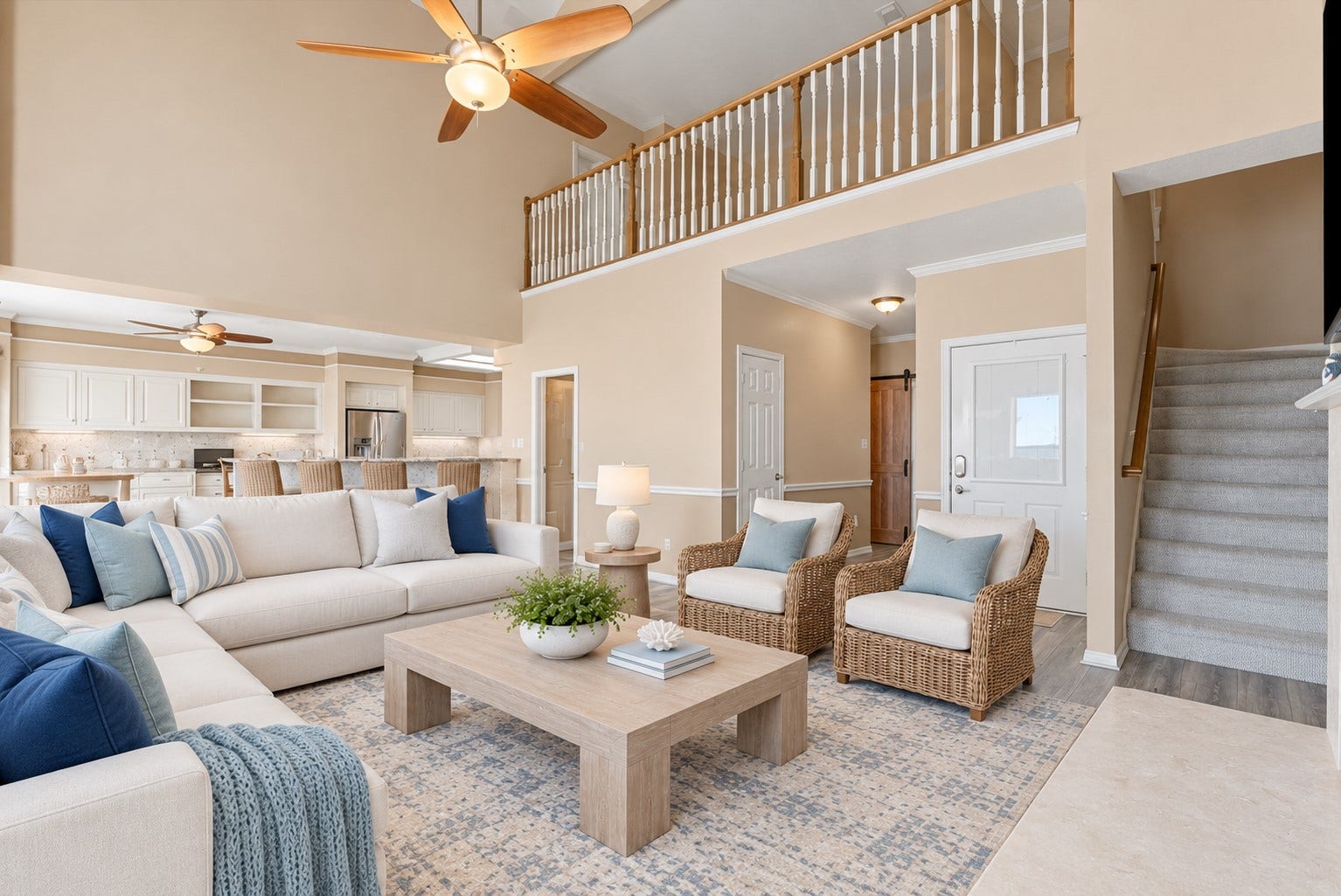 1331 EDWARDS DRIVE, Dickinson, TX 77539 SOARING CEILINGS AND AN OPEN SECOND-FLOOR LANDING ADD VOLUME TO THE FAMILY ROOM, WHICH FLOWS DIRECTLY INTO THE KITCHEN. **Virtually Staged