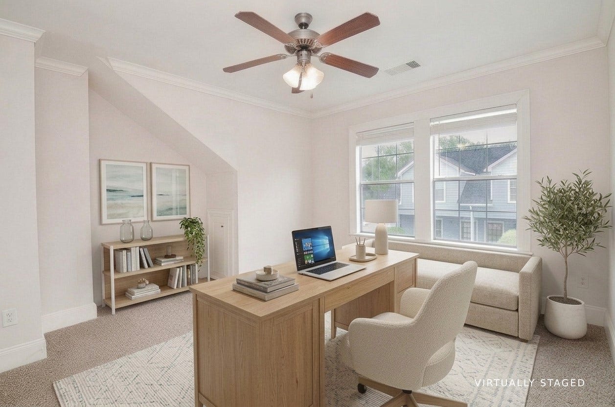Virtually staged as a home office with a daybed.