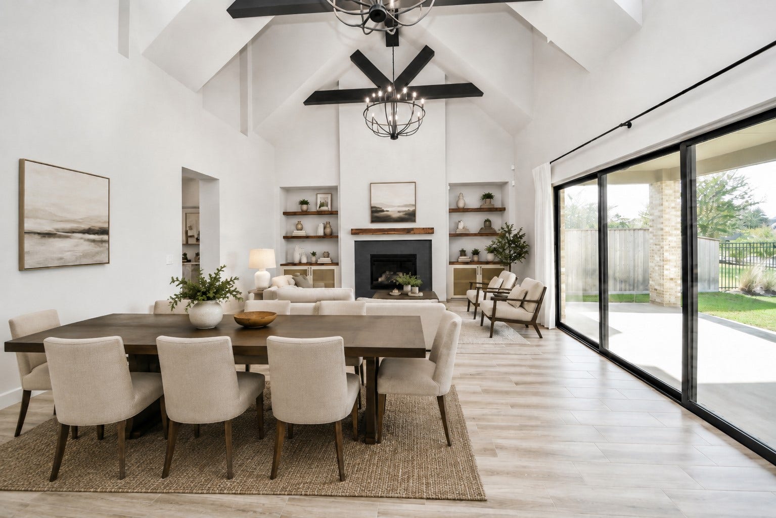 1423 Hackberry Heights Drive, Richmond, TX 77406 Large glass doors opening to a lush backyard.
