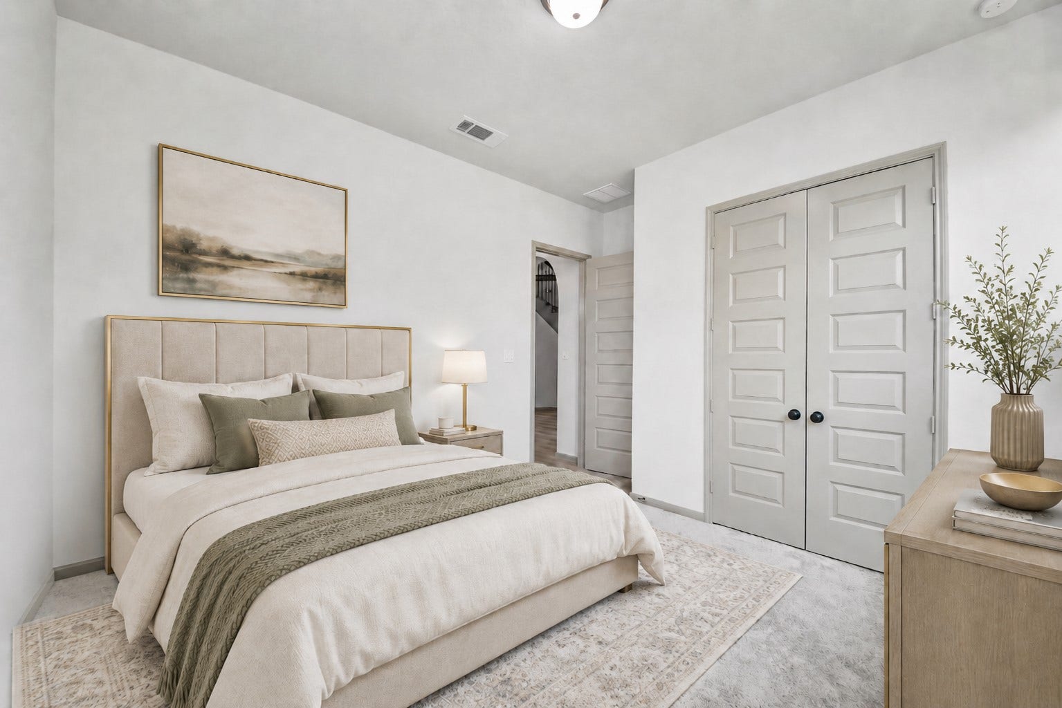 1423 Hackberry Heights Drive, Richmond, TX 77406 Virtually staged elegant bedroom with a neutral color palette.