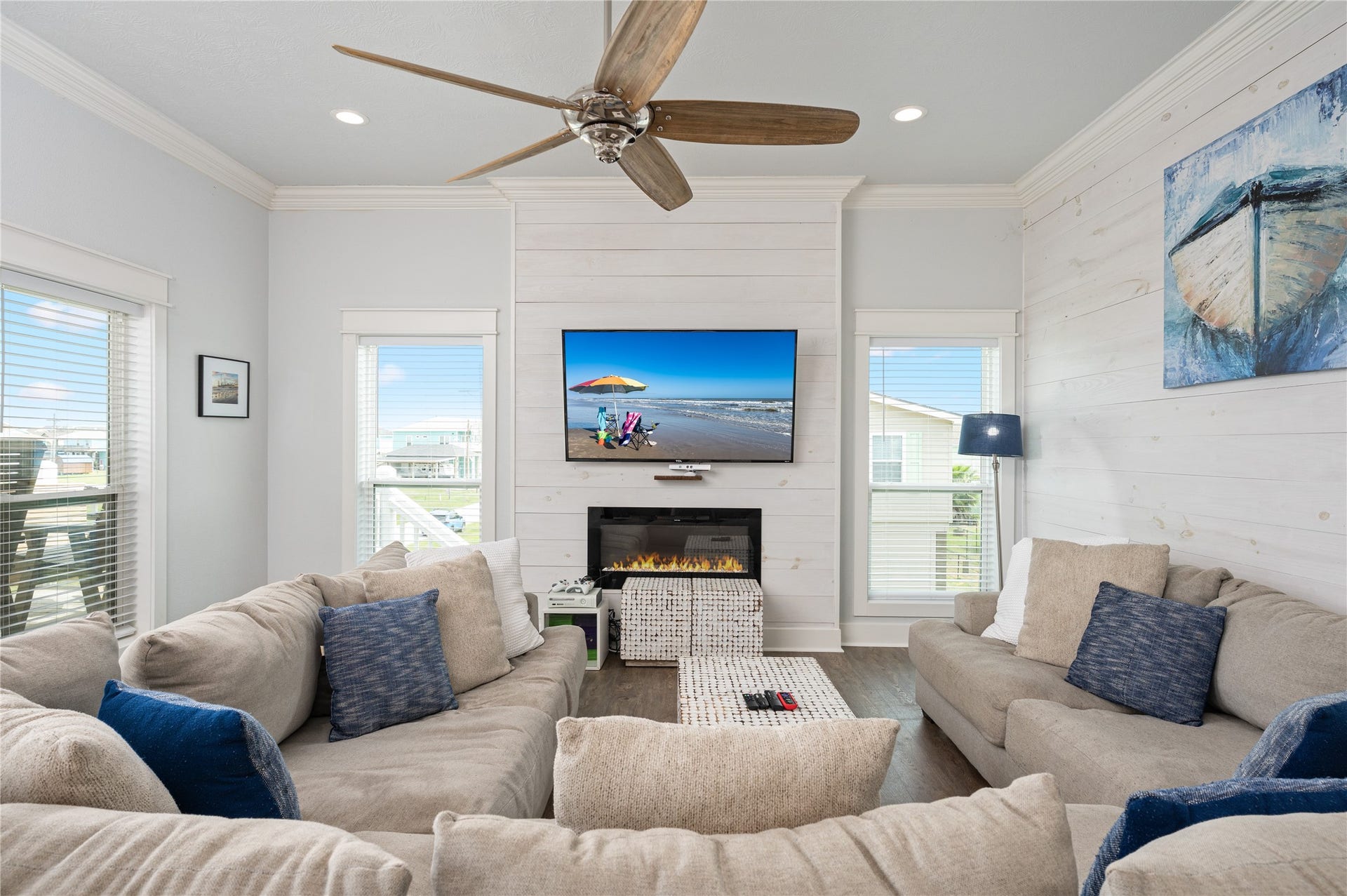 997 S Redfish Street, Crystal Beach, TX 77650 Evenings at home feel extra cozy gathered around your fireplace, with plenty of room for everyone to stretch out and relax.