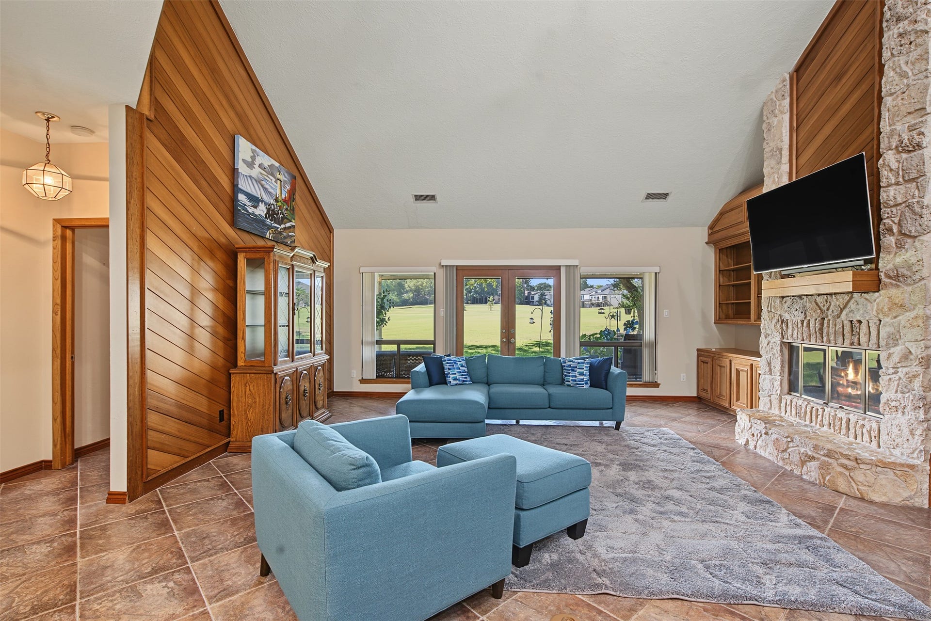 This beautiful living room with fireplace.