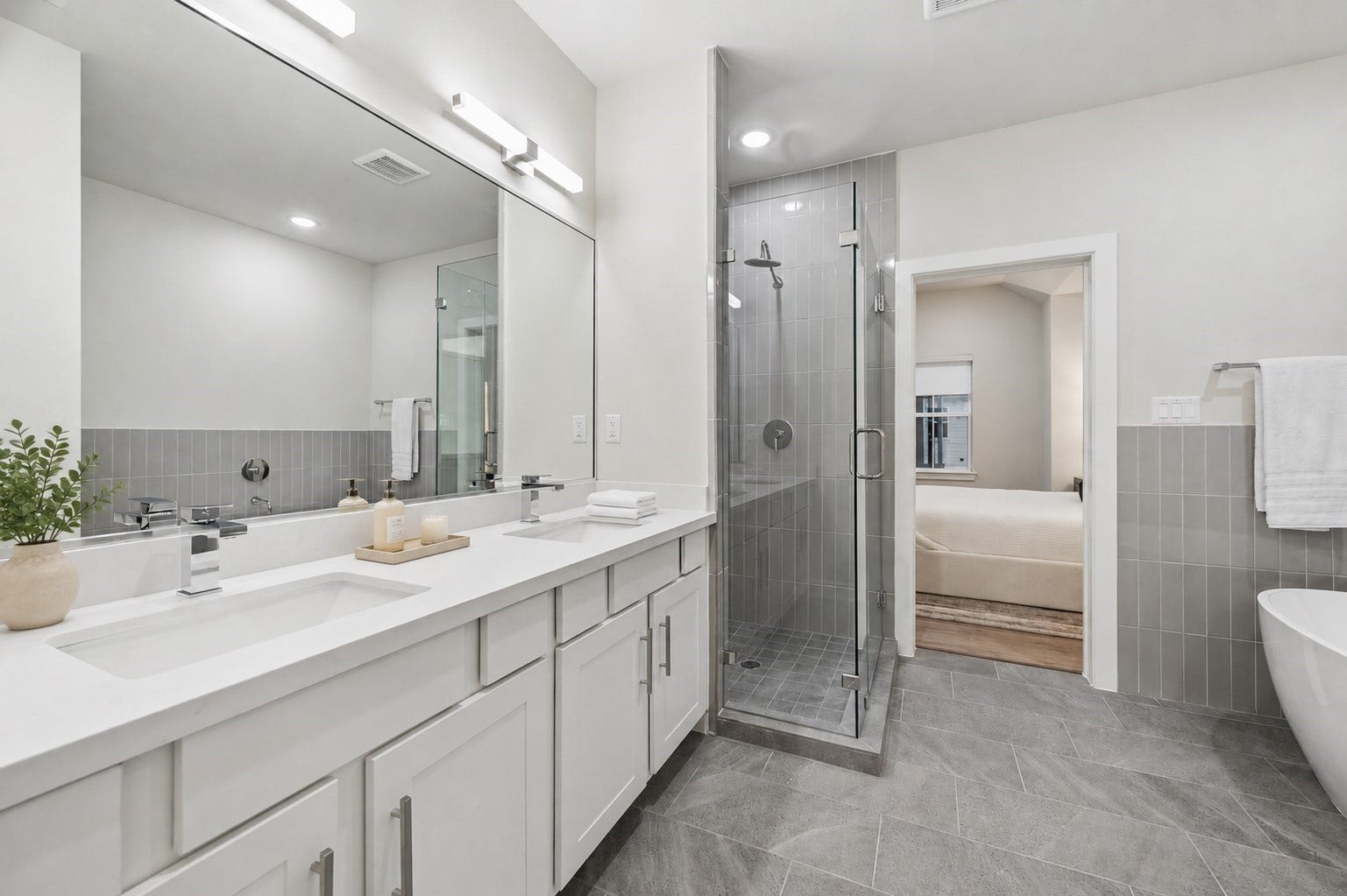 Representative photo showing the communitys model home primary bathroom. Layout and selections may vary.