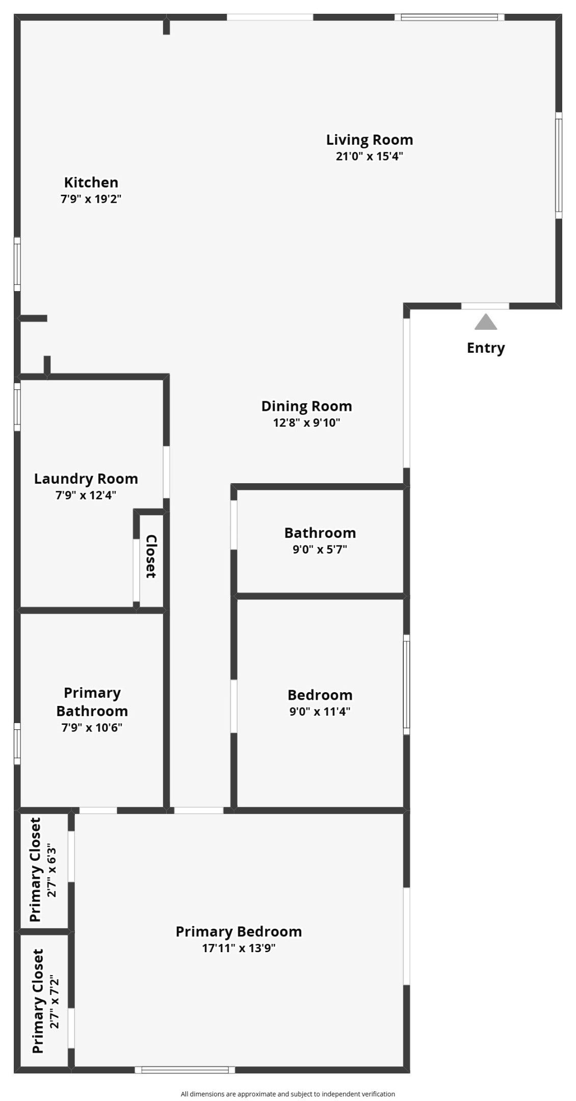 939 17th Street, Dickinson, TX 77539 the home's functional layout including an expansive living and kitchen area, separate dining space, two bedrooms, two bathrooms and dedicated laundry room. Dimensions are approximate and should be independently verified