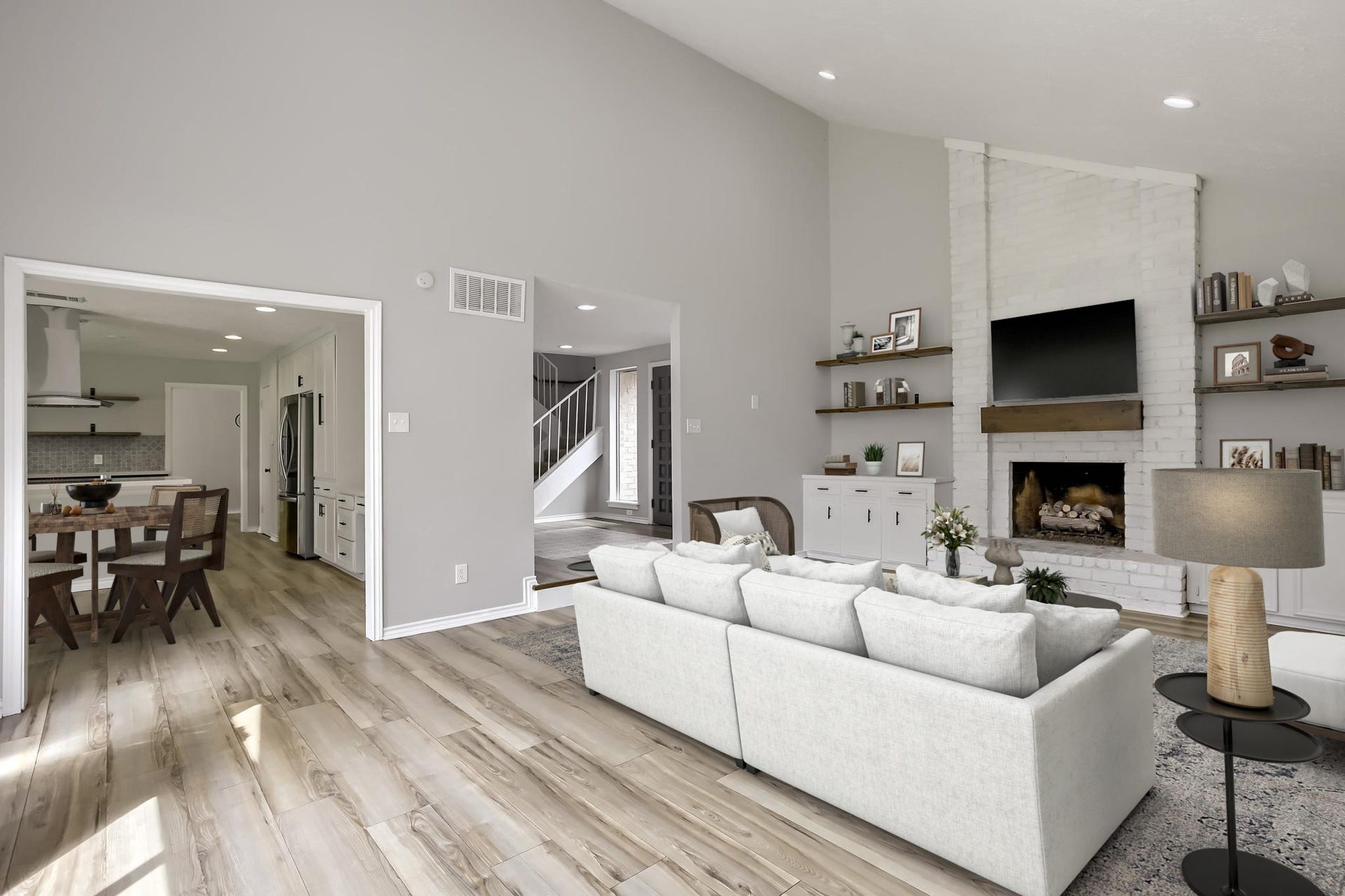 16505 Cornwall Street, Jersey Village, TX 77040 Spacious, stylishly staged den and dining area with modern appeal.