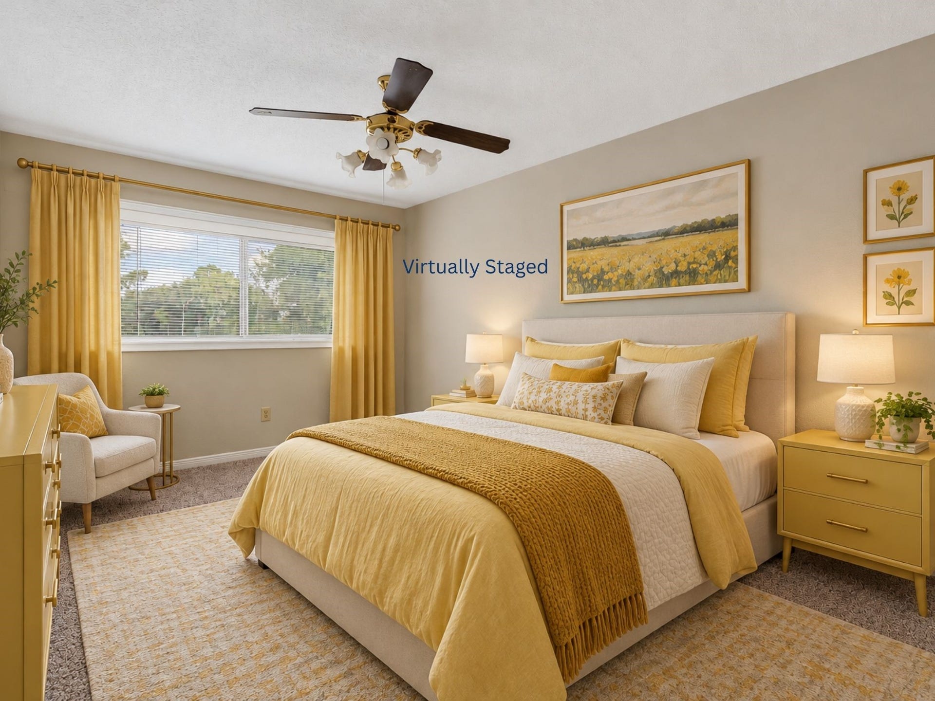 Virtual staging shows the room's generous potential, helping buyers envision a comfortable personal space with room for furnishings, relaxation, and their own design style.