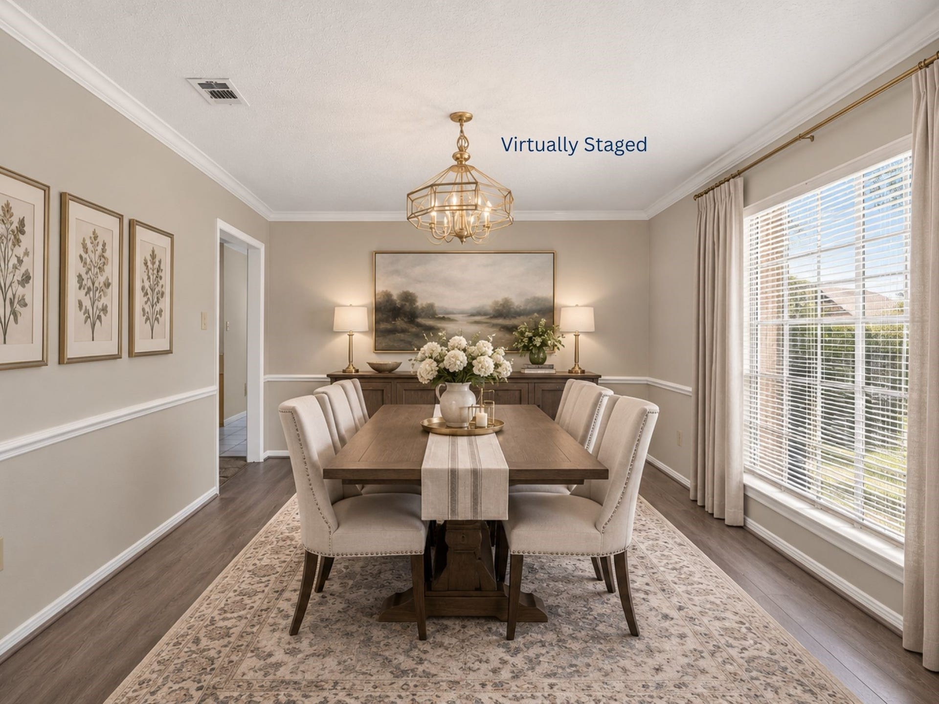 Virtual staging reveals how beautifully this room can function as an elegant dining space, with generous natural light creating an inviting backdrop for dinners, celebrations, and everyday moments.