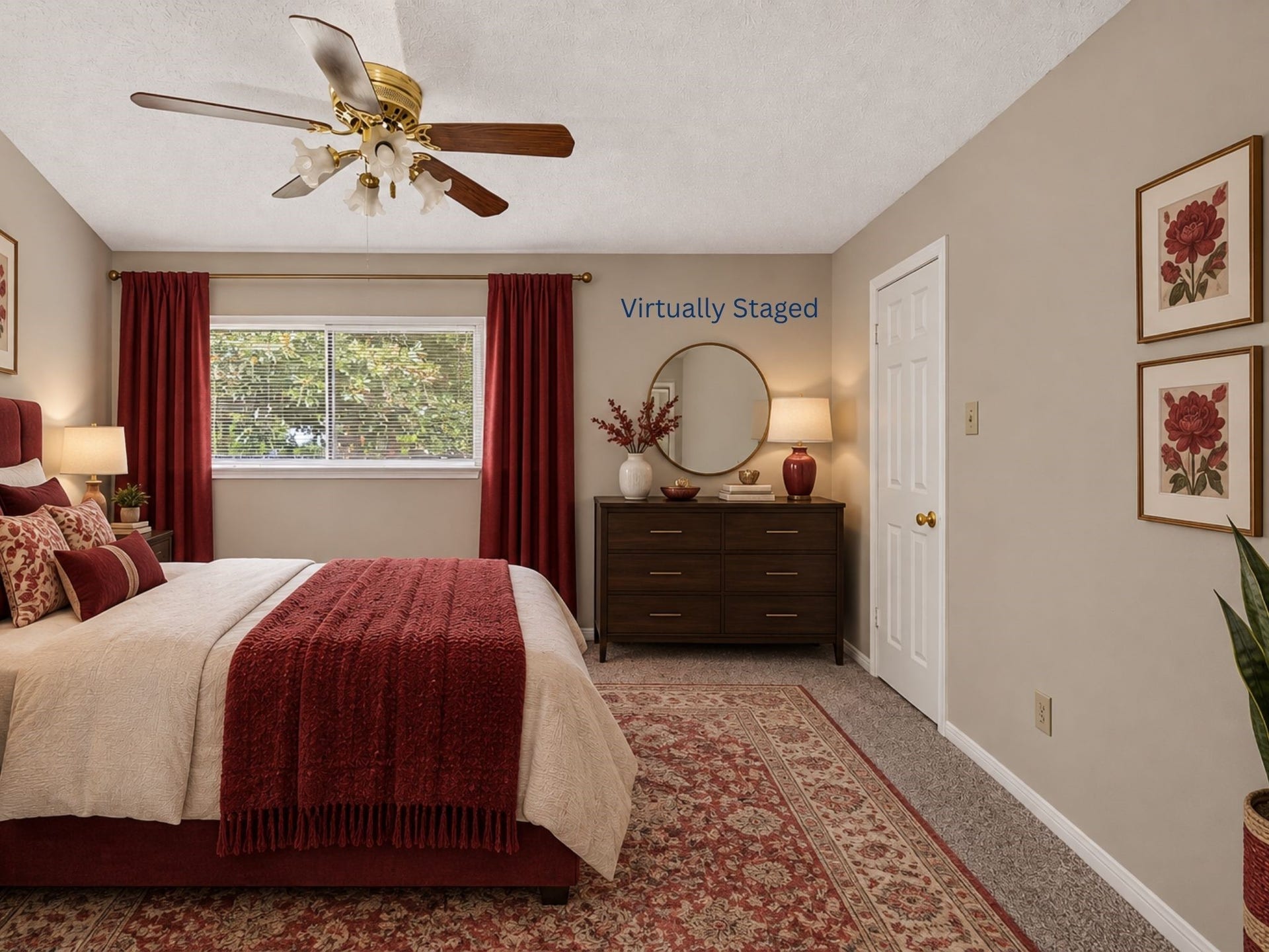 Thoughtfully virtually staged, this bedroom demonstrates how the space can become a welcoming retreat while leaving plenty of opportunity for buyers to make it their own.