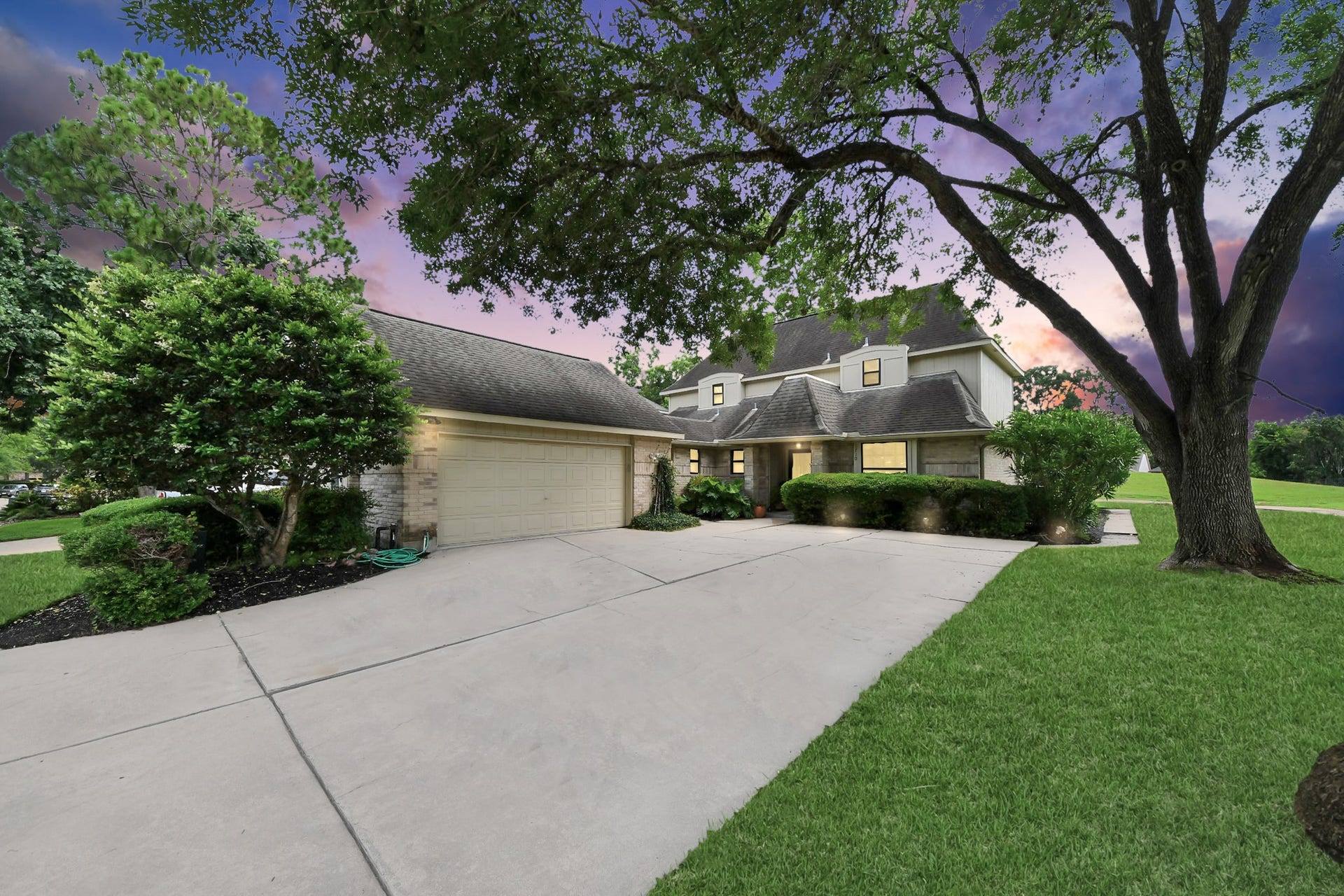 1710 Mayweather Lane, Richmond, TX 77406 As the day winds down, the peaceful setting, mature trees, and golf course surroundings serve as a reminder of what makes this home so special.