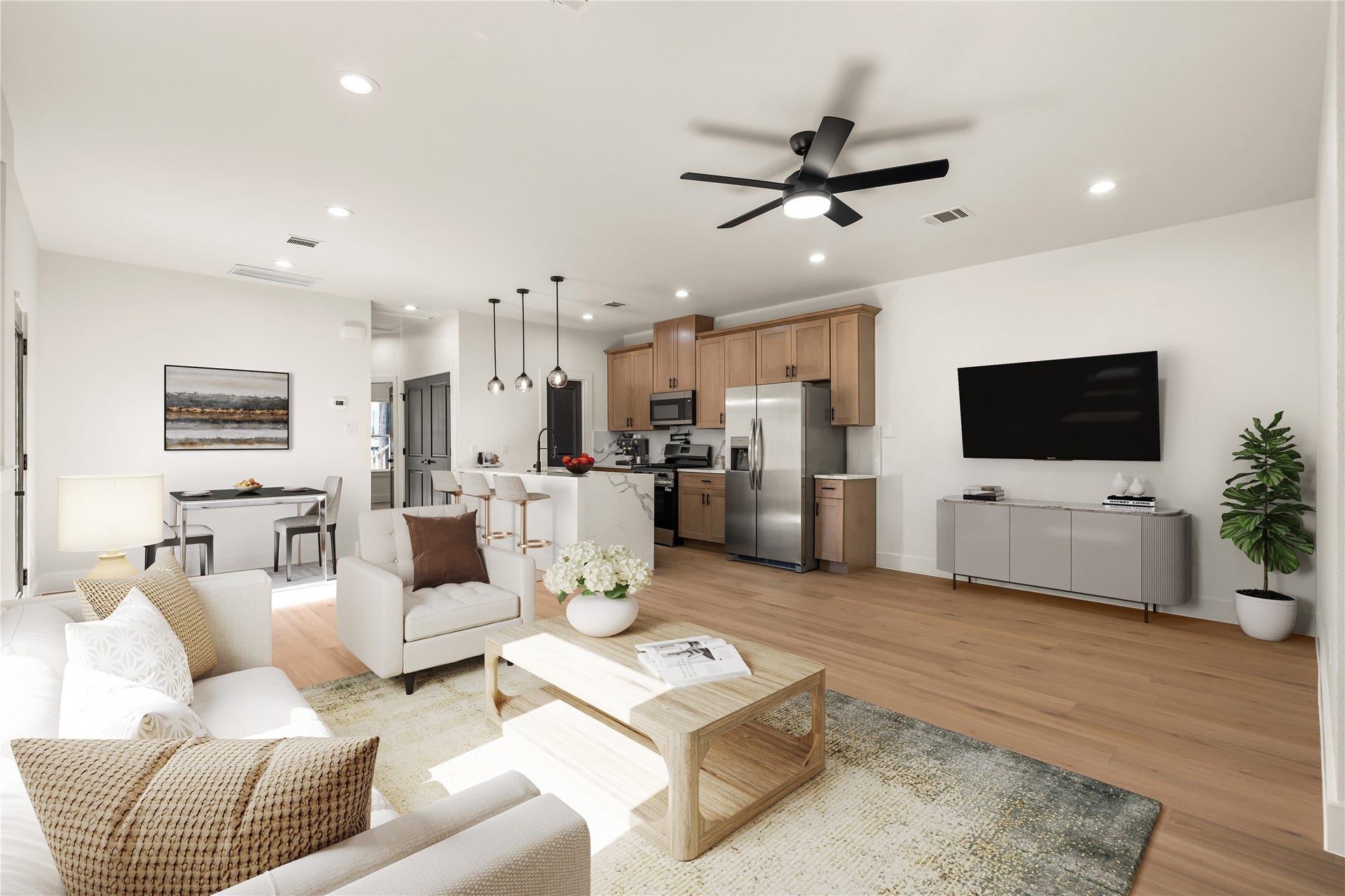5321 Rue Street, Houston, TX 77033 Open-concept living that flows right into the kitchen. Virtually staged.