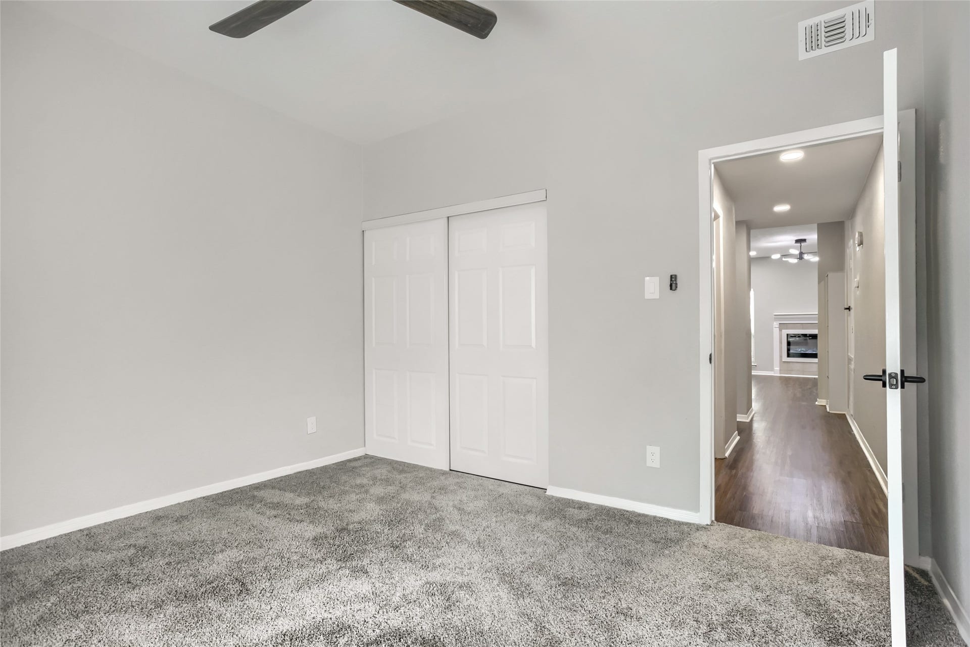 1818 Augusta Drive, #13, Houston, TX 77057 Bedroom 2 upgraded remote ceiling fan/light wide closet with Light