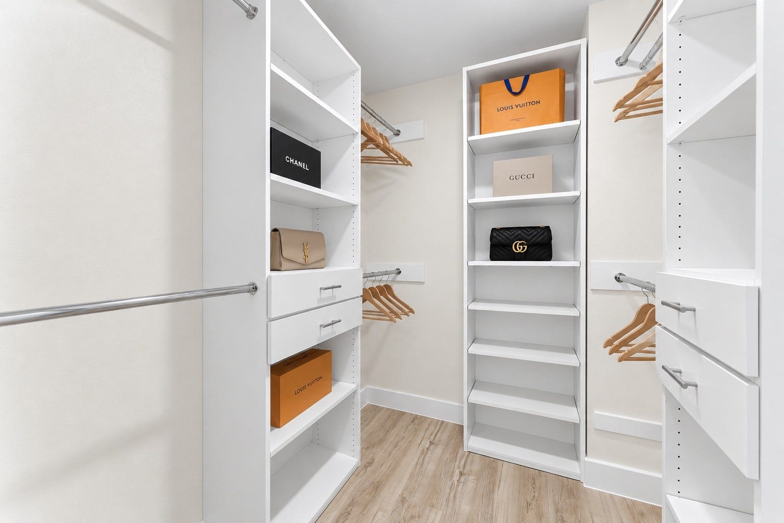 The walk-in closet with brand new shelves