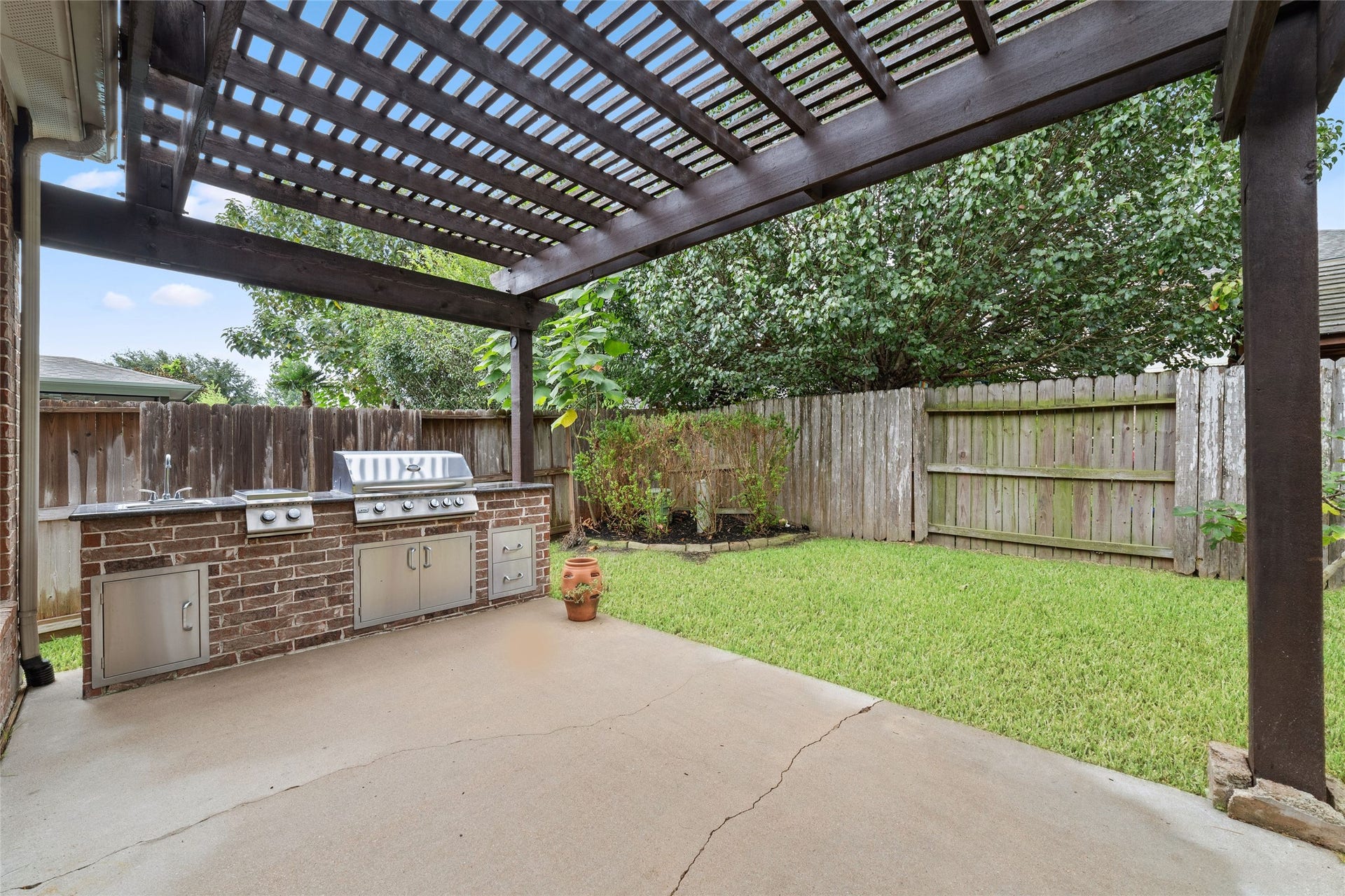 Outdoor kitchen with covered patio