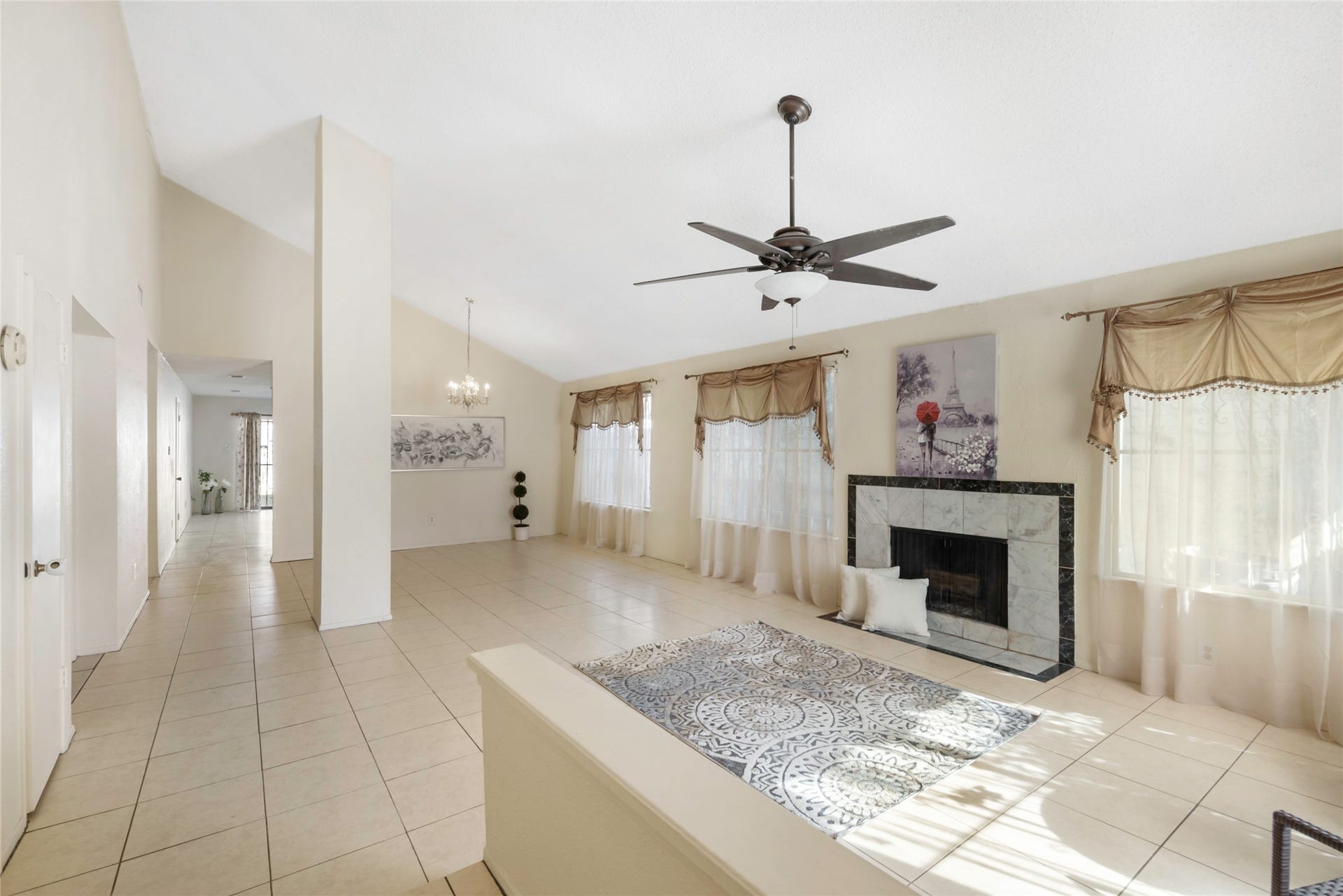 This incredible floor plan allows for 2 living spaces! This open floor plan shows a large living room that connects to a dining room!
