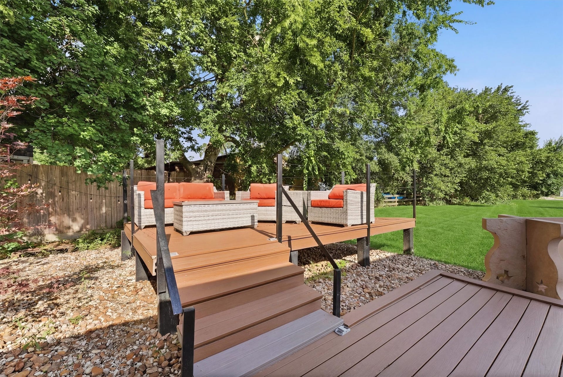 23210 Willowcreek Stables Road, Spring, TX 77389 Recently built steel-framed & composite party deck behind the barn.