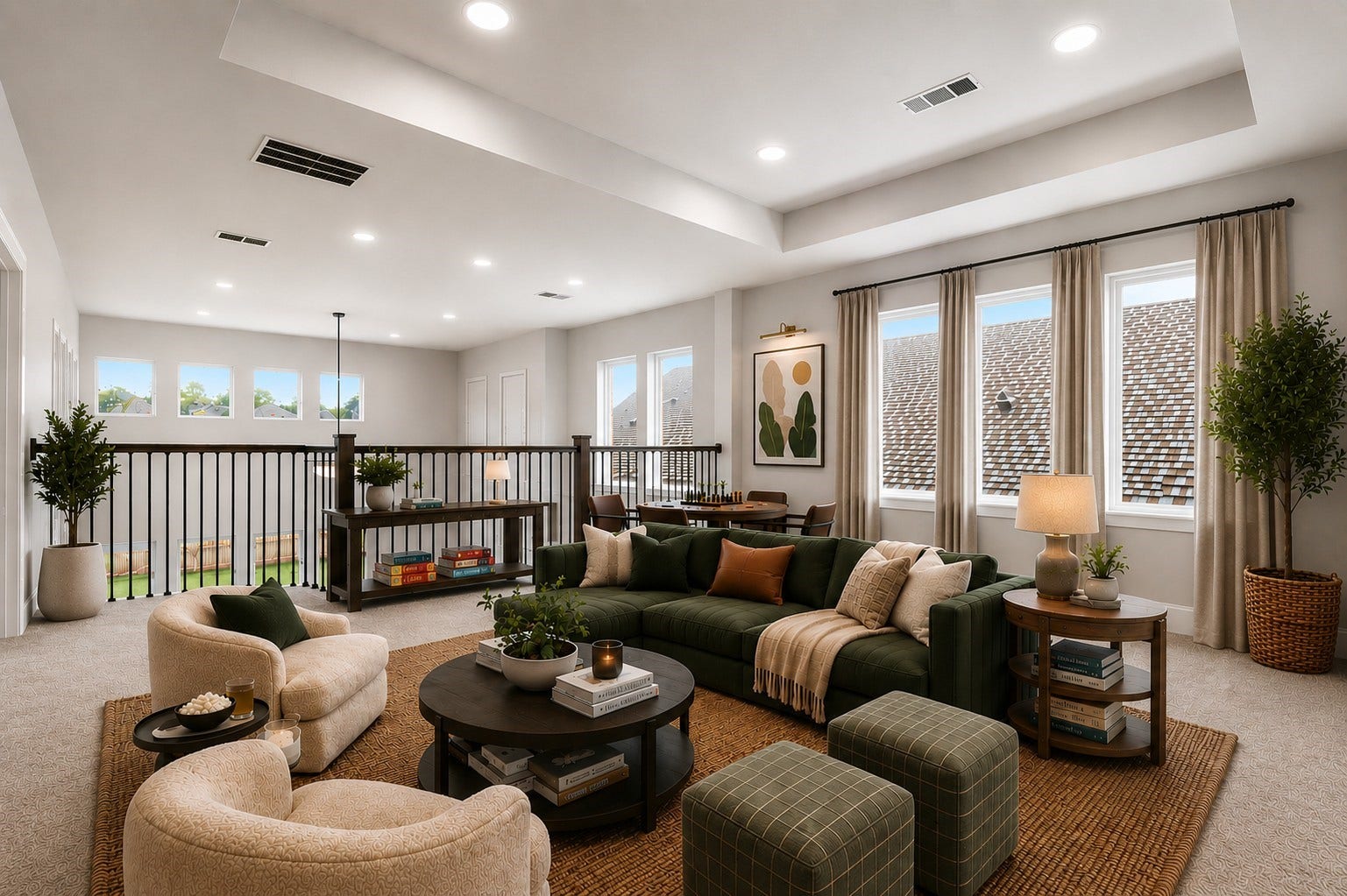 1147 Beals Creek Street, Conroe, TX 77304 Bright and airy, the spacious upstairs game room features oversized windows and versatile space that's perfect for entertaining, gaming, or creating a second living area. *VIRTUALLY STAGED