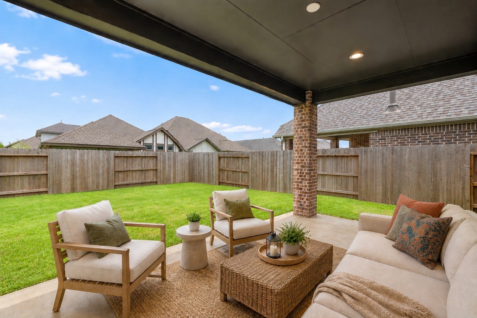 1147 Beals Creek Street, Conroe, TX 77304 Step outside to the covered patio, the perfect place to relax, entertain, or enjoy peaceful evenings outdoors. *VIRTUALLY STAGED