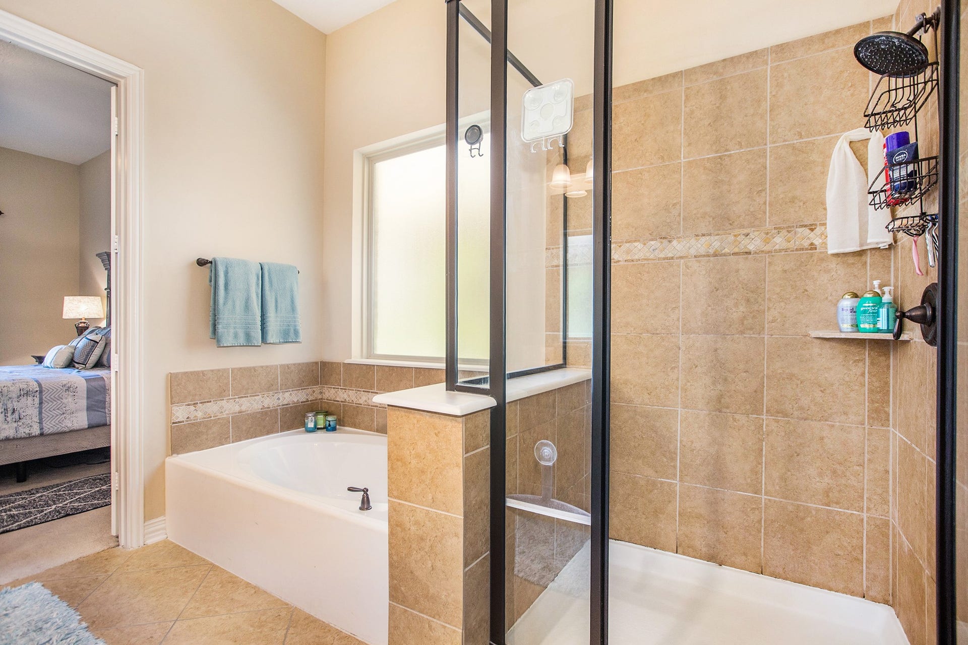 17931 Pecan Bayou Lane, Cypress, TX 77433 Large garden tub, separate shower and walk-in closet complete the master bathroom.