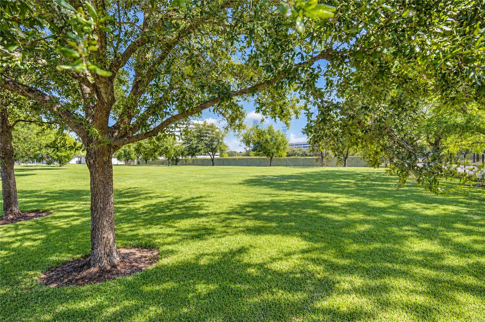 10607 Del Monte Drive, Houston, TX 77042 Beautiful neighborhood green space with mature shade trees, just a short walk from the home. Residents also enjoy access to a nearby community swimming pool!