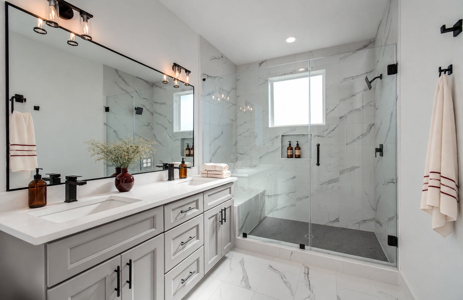4425 Providence Street, Houston, TX 77020 A freestanding soaking tub, separate glass-enclosed walk-in shower and double vanity give the primary suite the kind of spacious bath that can be difficult to find in a downtown-adjacent rental. Virtually staged.