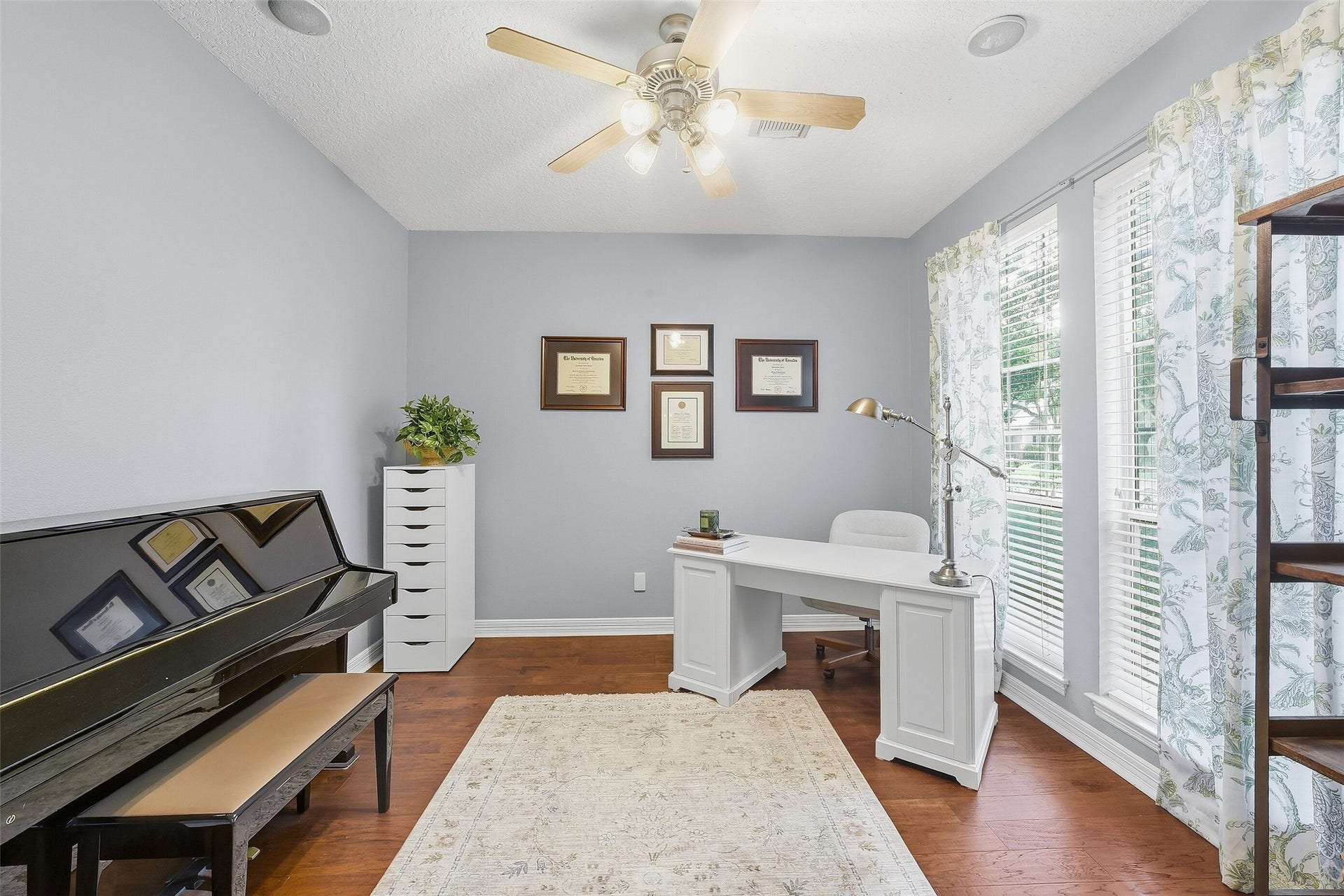 22514 Sierra Lake Court, Katy, TX 77494 Just off the Entry way Behind a set of Privacy French Doors, you will find your Home Office/Study with floor to ceiling windows looking out upon your mature Oak Trees that Frame your Home! A perfect Home Office for anywone who is able to work from home! Bonus: Look at the Speakers in Ceiling Offering Whole Home Sound System throughout!