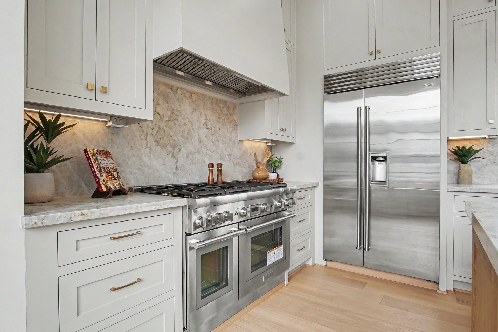705 Walton Street, Houston, TX 77009 This true chef's kitchen features a Thermador professional-grade 48" range & Sub-Zero refrigerator and freezer.