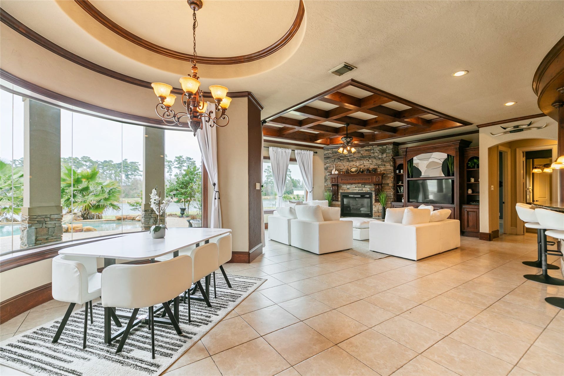 Phenomenal open space with breakfast area and gorgeous den next to the large open kitchen.  Fabulous space for gathering and entertaining.